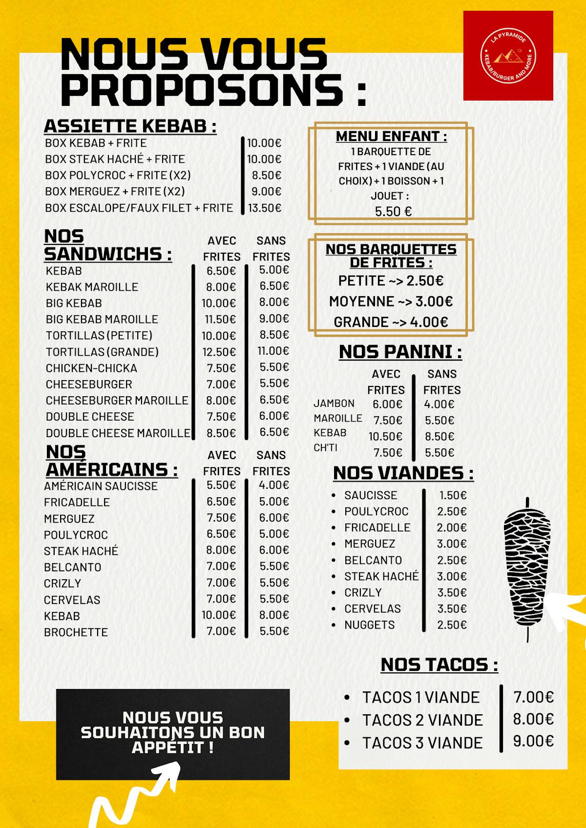 Menu de La Pyramide