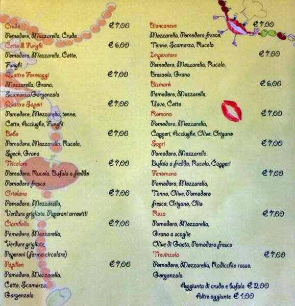 Menu di Pizzeria La Spigolatrice di Sapri 