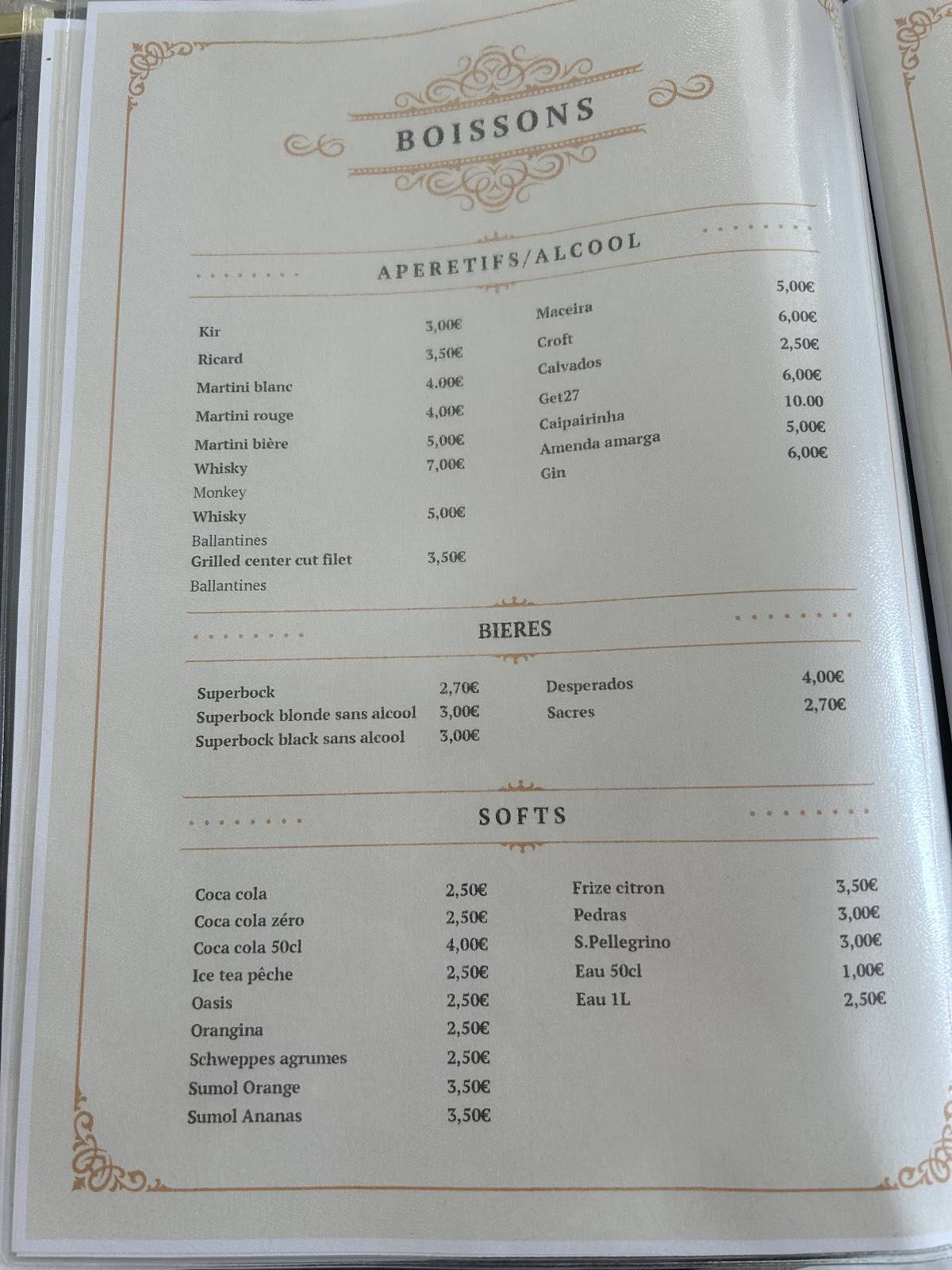 Menu at La Table de Paula et Sebastião restaurant, Guérard