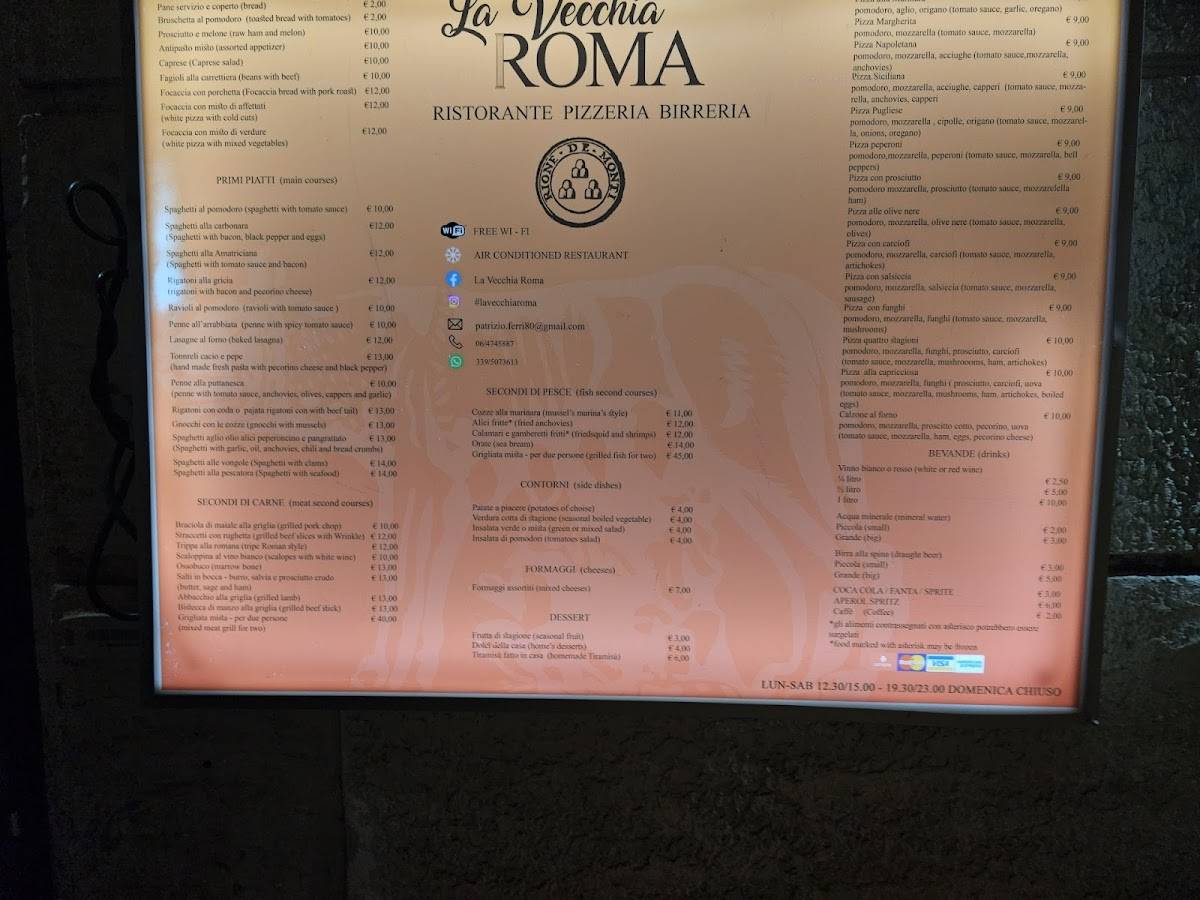 Menu di La Vecchia Roma 