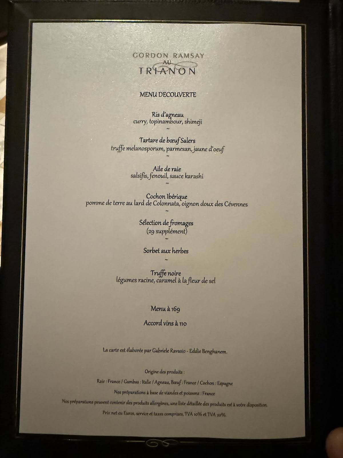 Menu de La Veranda
