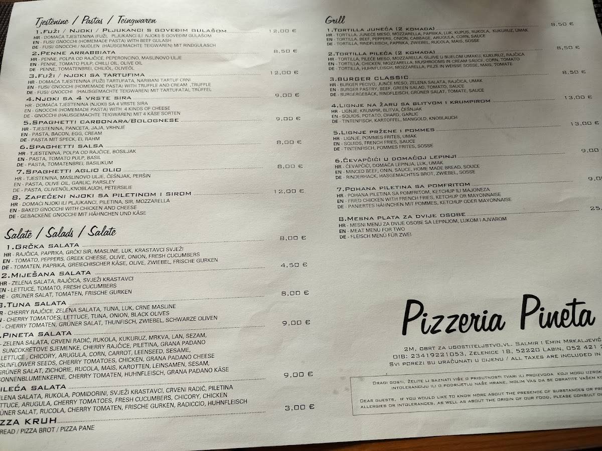 Menu di Pizzeria Pineta 