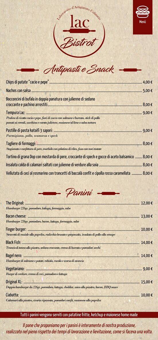 Menu di Lac Bistrot 