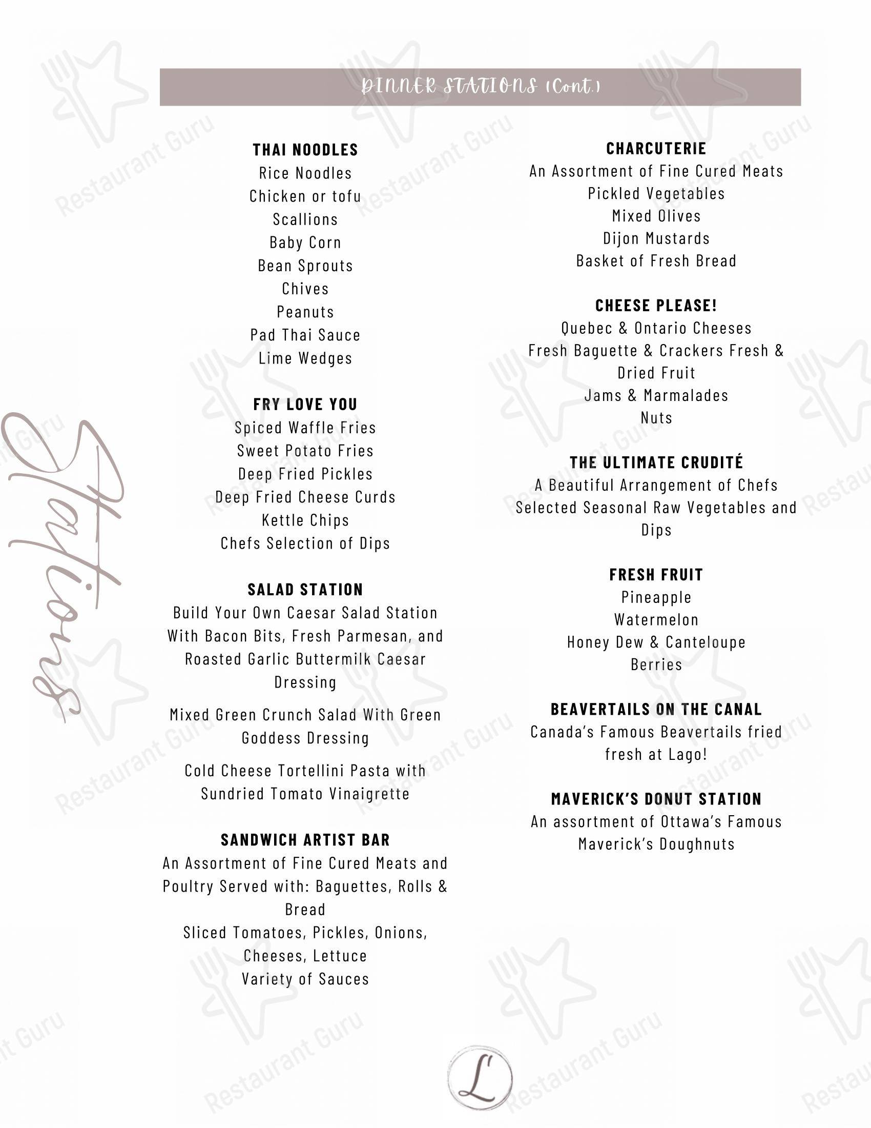 Menu bar pour Lago pub et bar