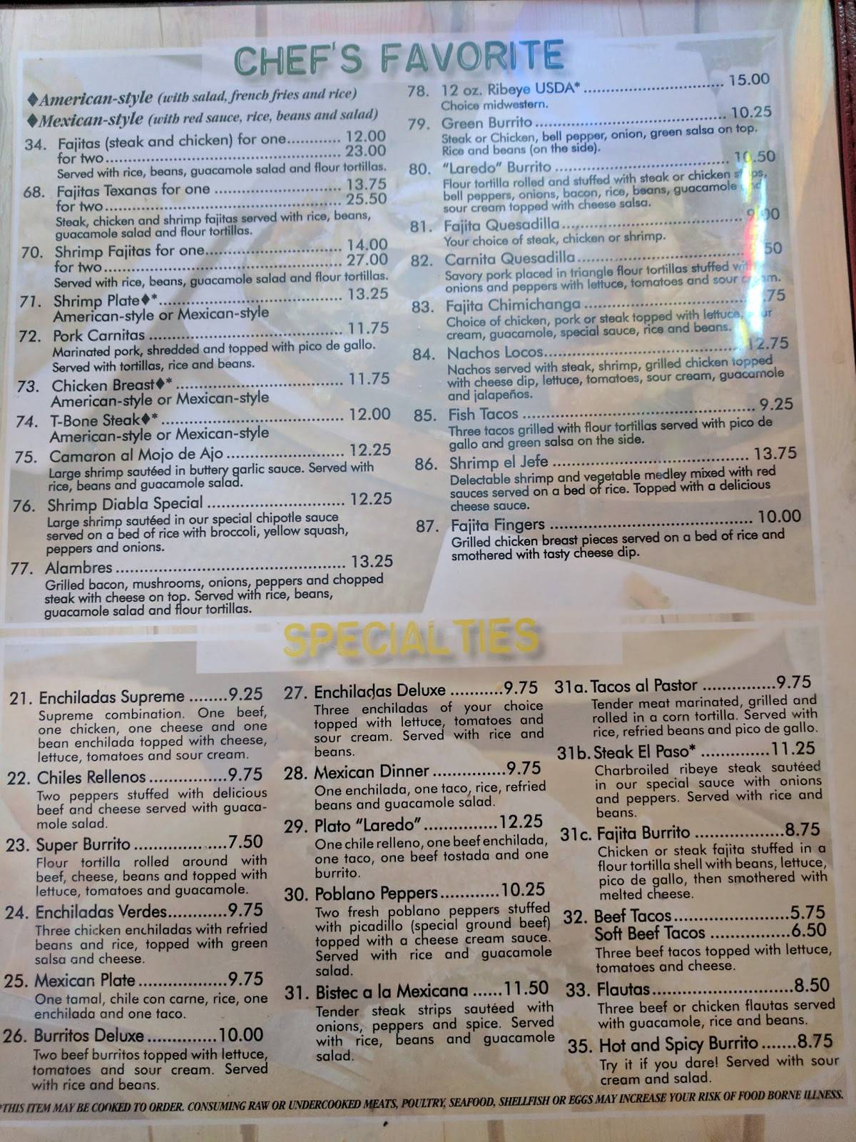 Menu at Laredo Grill restaurant, Quincy