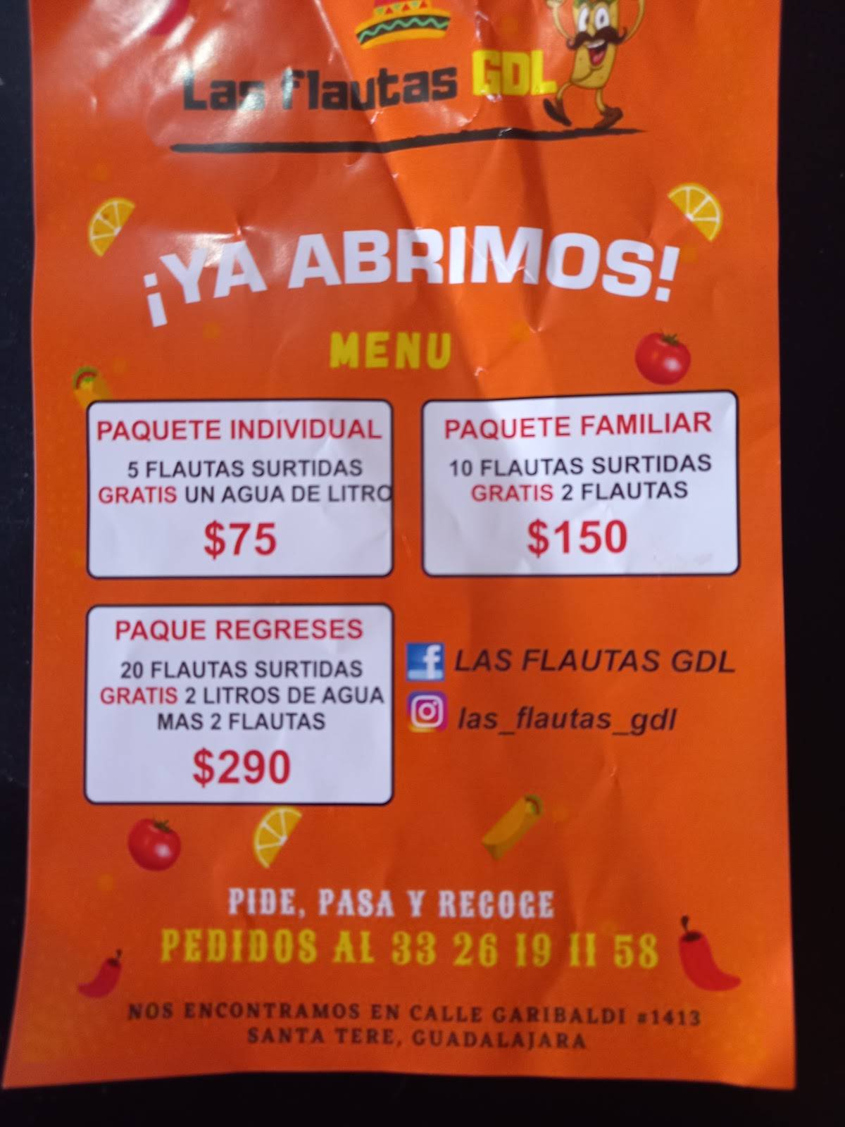 Menu at Las Flautas GDL restaurant, Guadalajara