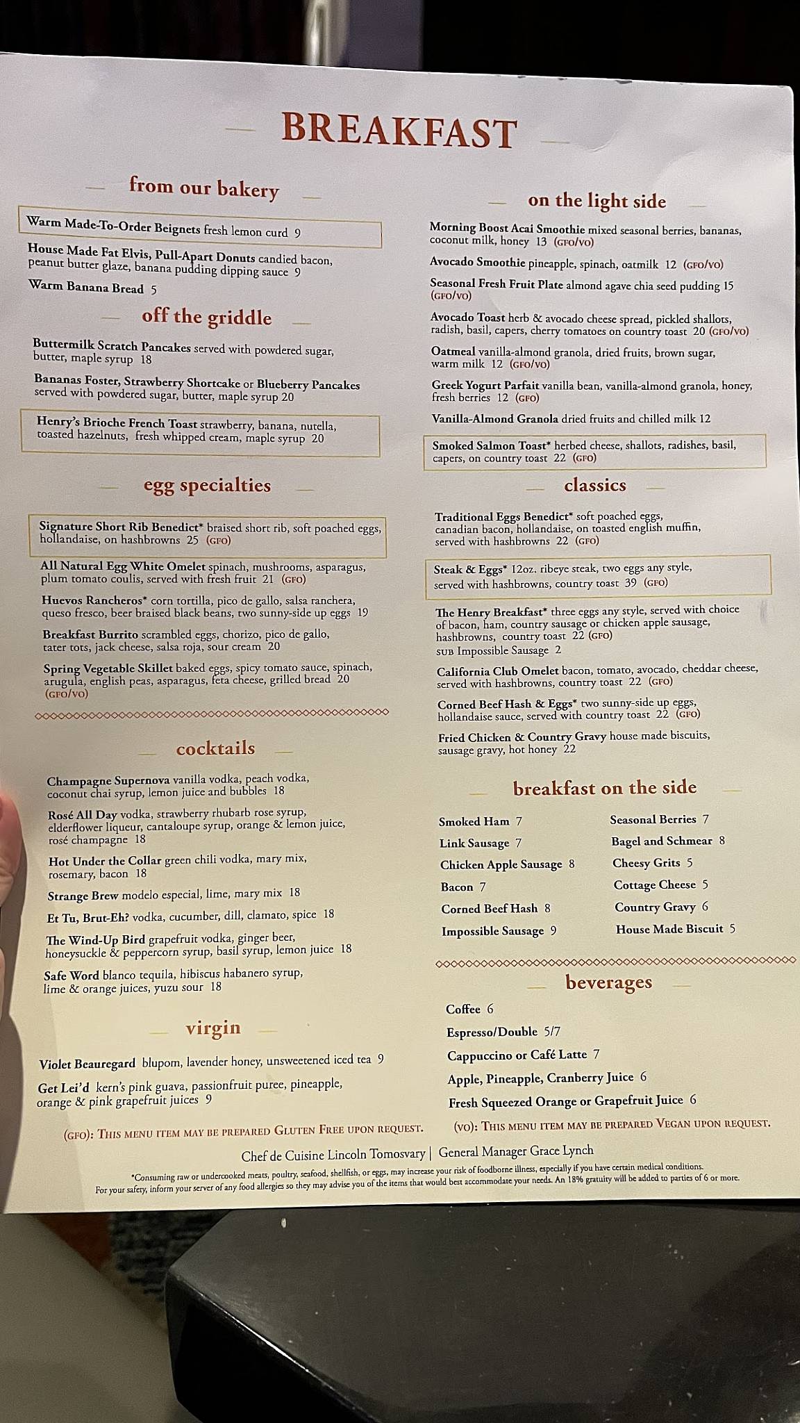 The henry menu discount