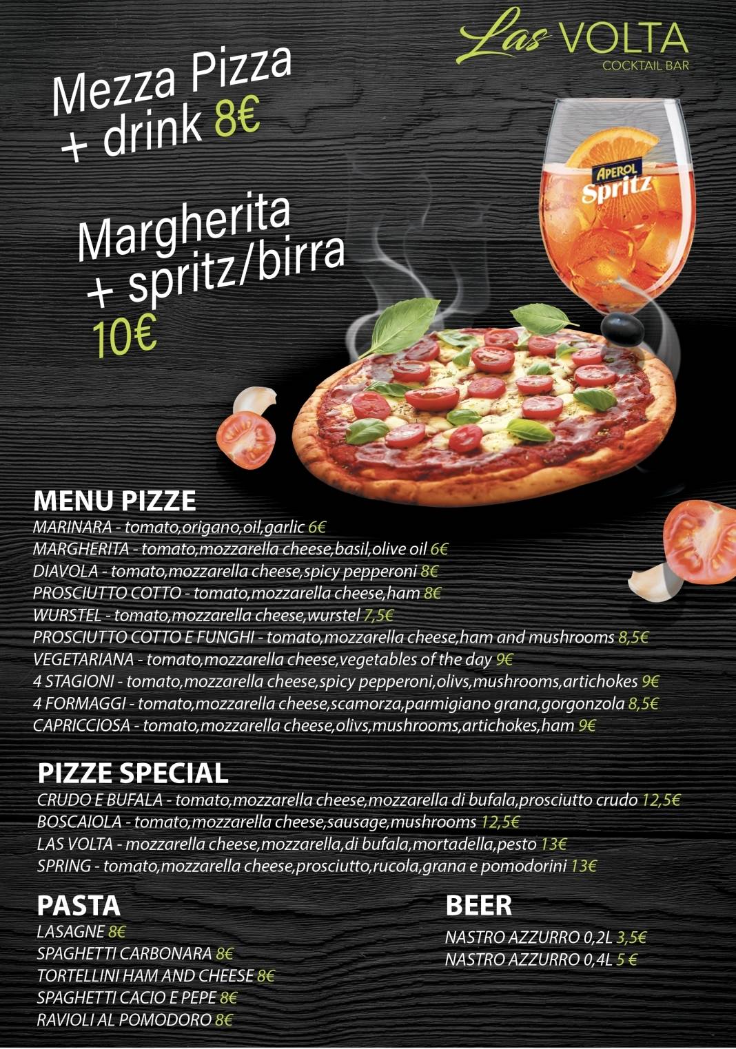 Menu di Las Volta cocktailbar apericena taglieri 