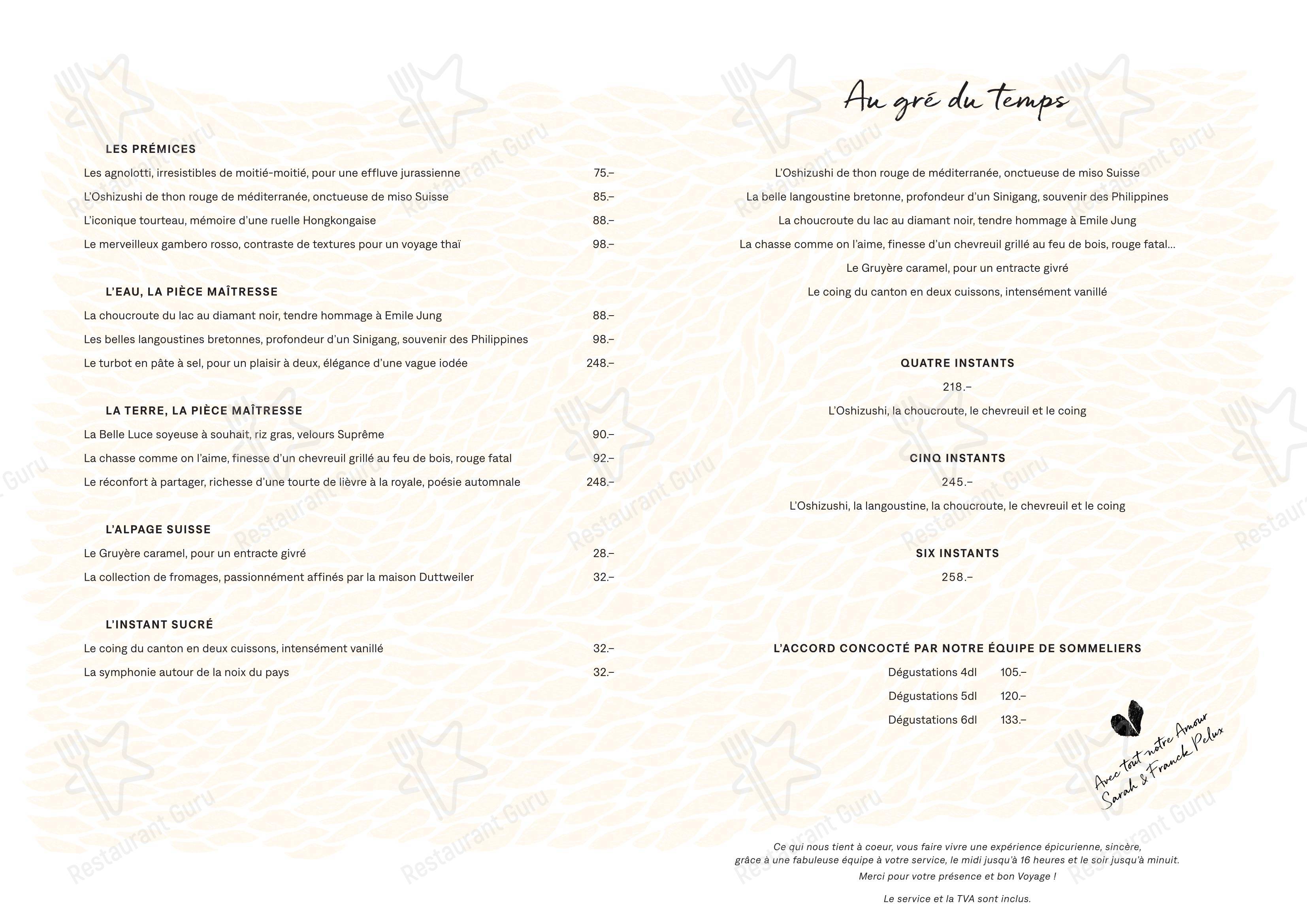 Основное меню per Lausanne Palace ristorante