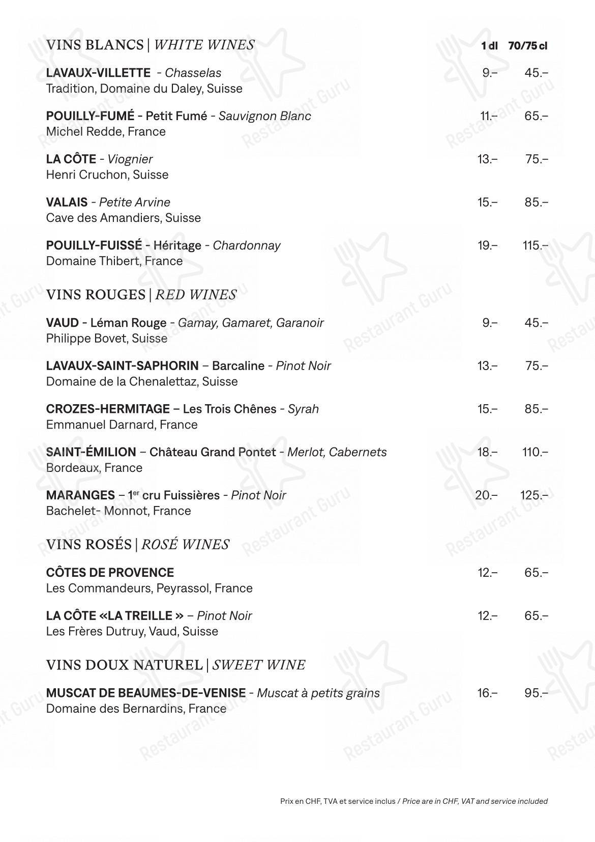 Menu per Lausanne Palace in Losanna