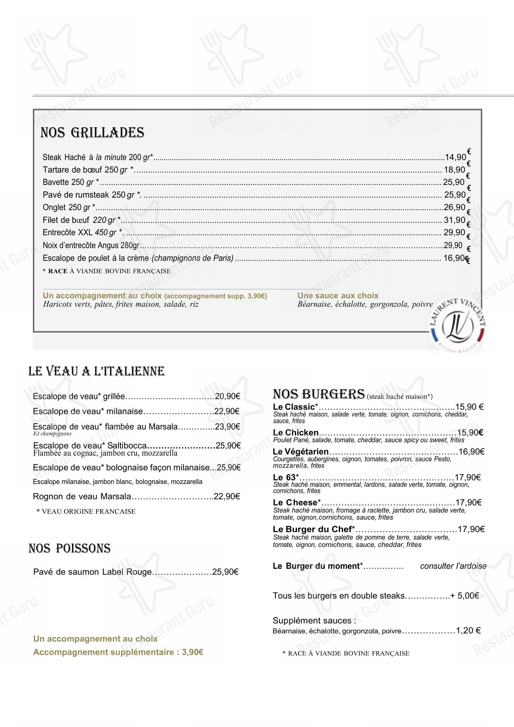 Menu pour Le 63 - Menu bar