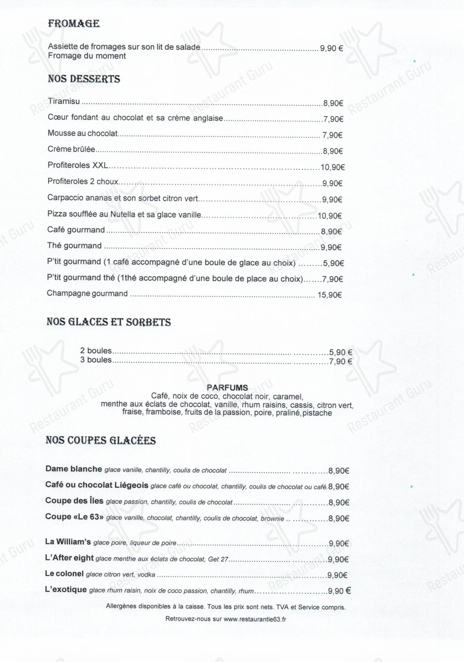 Le 63 dans Orsay - Menu