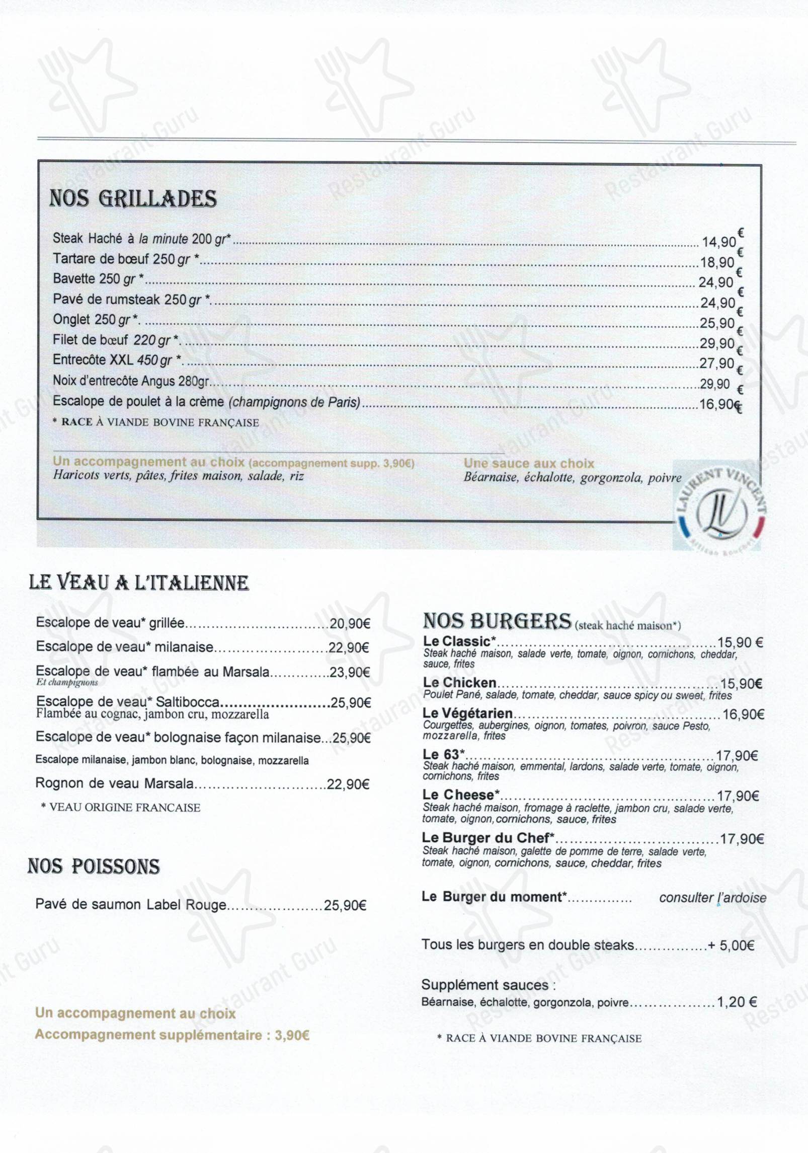 Menu pour Le 63 dans Orsay