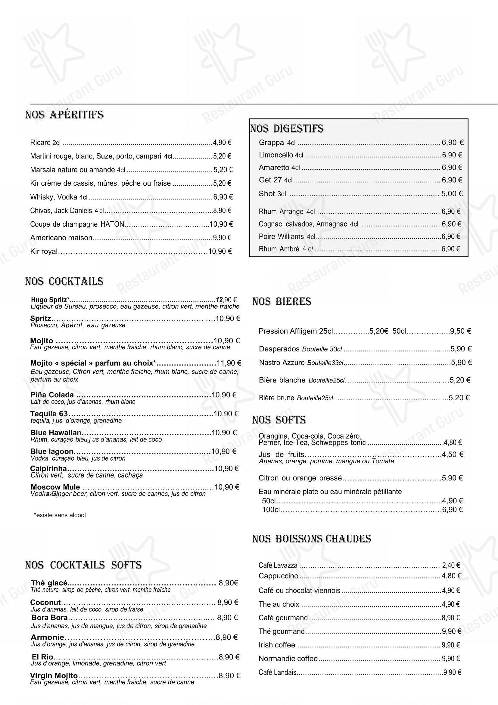 Menu pour Le 63 - Menu bar