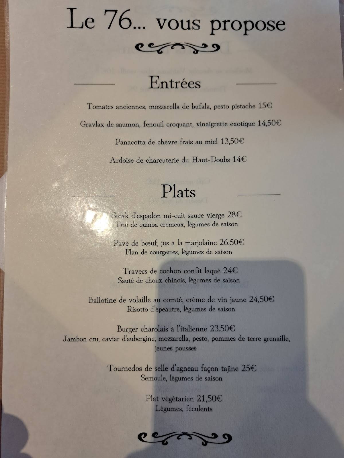 Menu de Le 76...
