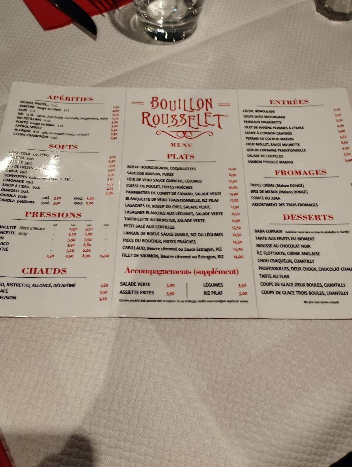 Menu de Le Bouillon Rousselet