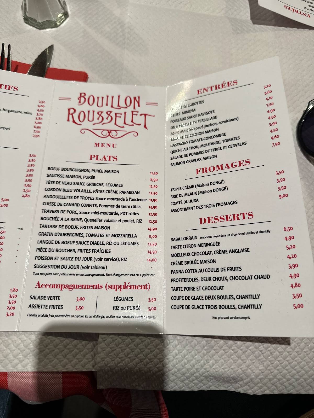 Menu de Le Bouillon Rousselet