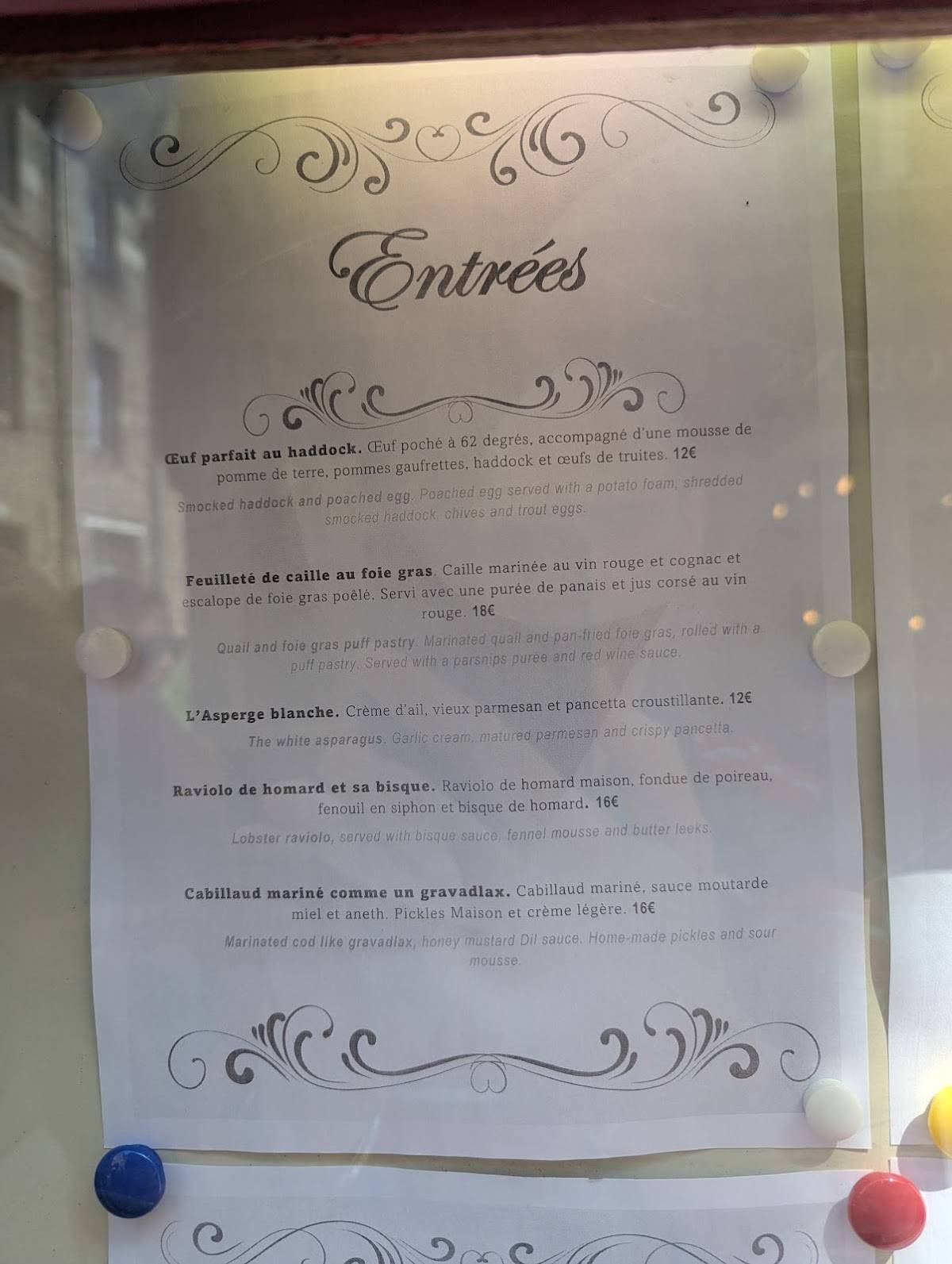 Menu de Le Cantorbery