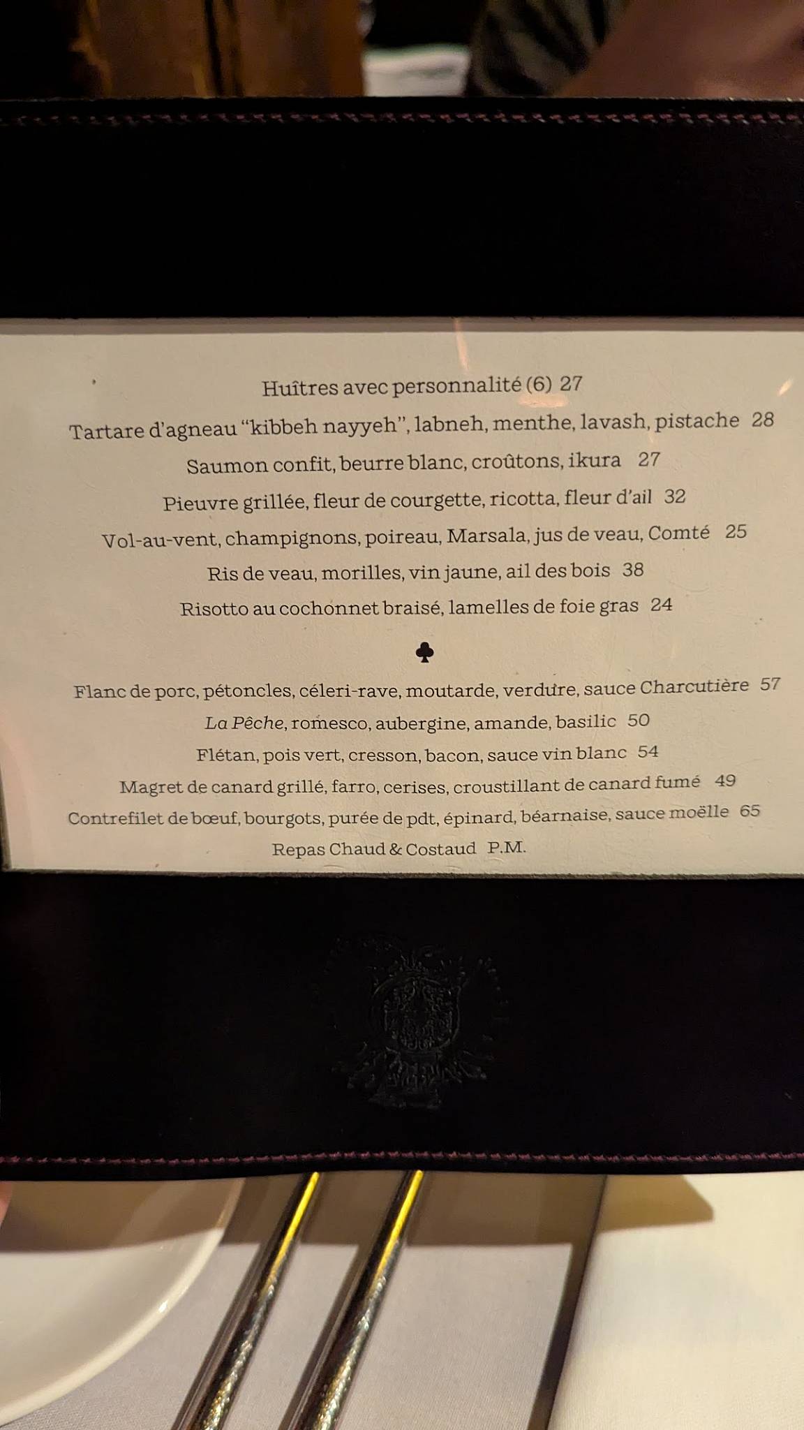 Menu de Le Club Chasse et Pêche