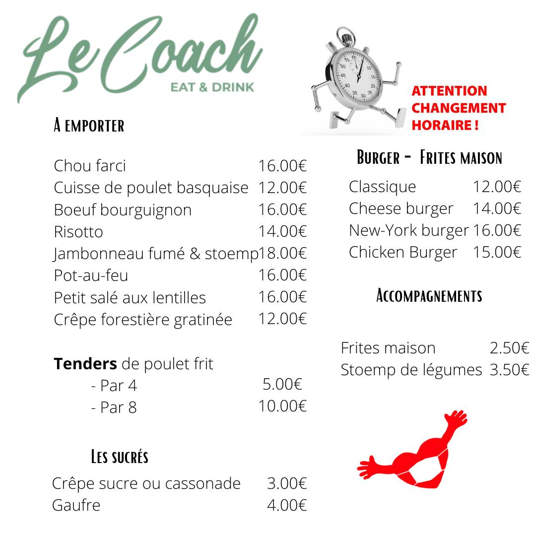 Menu de Le Coach