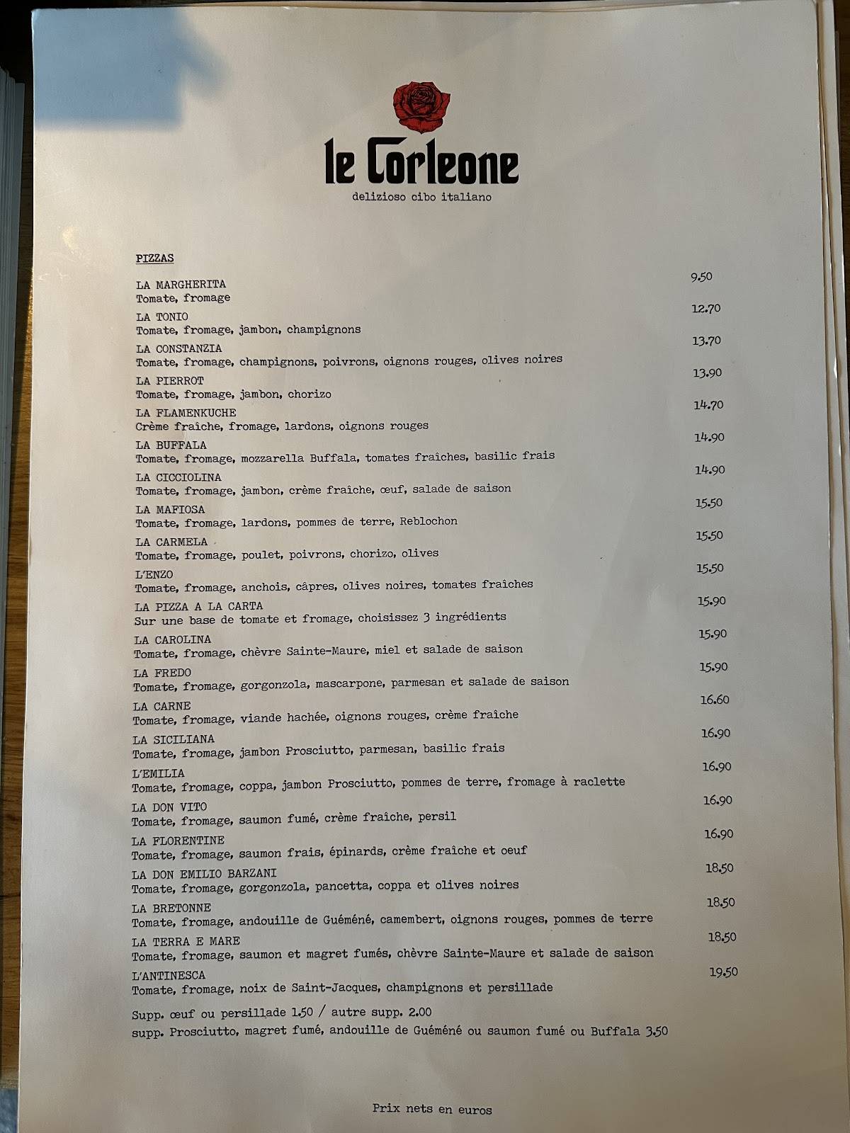 Menu de Le Corléone