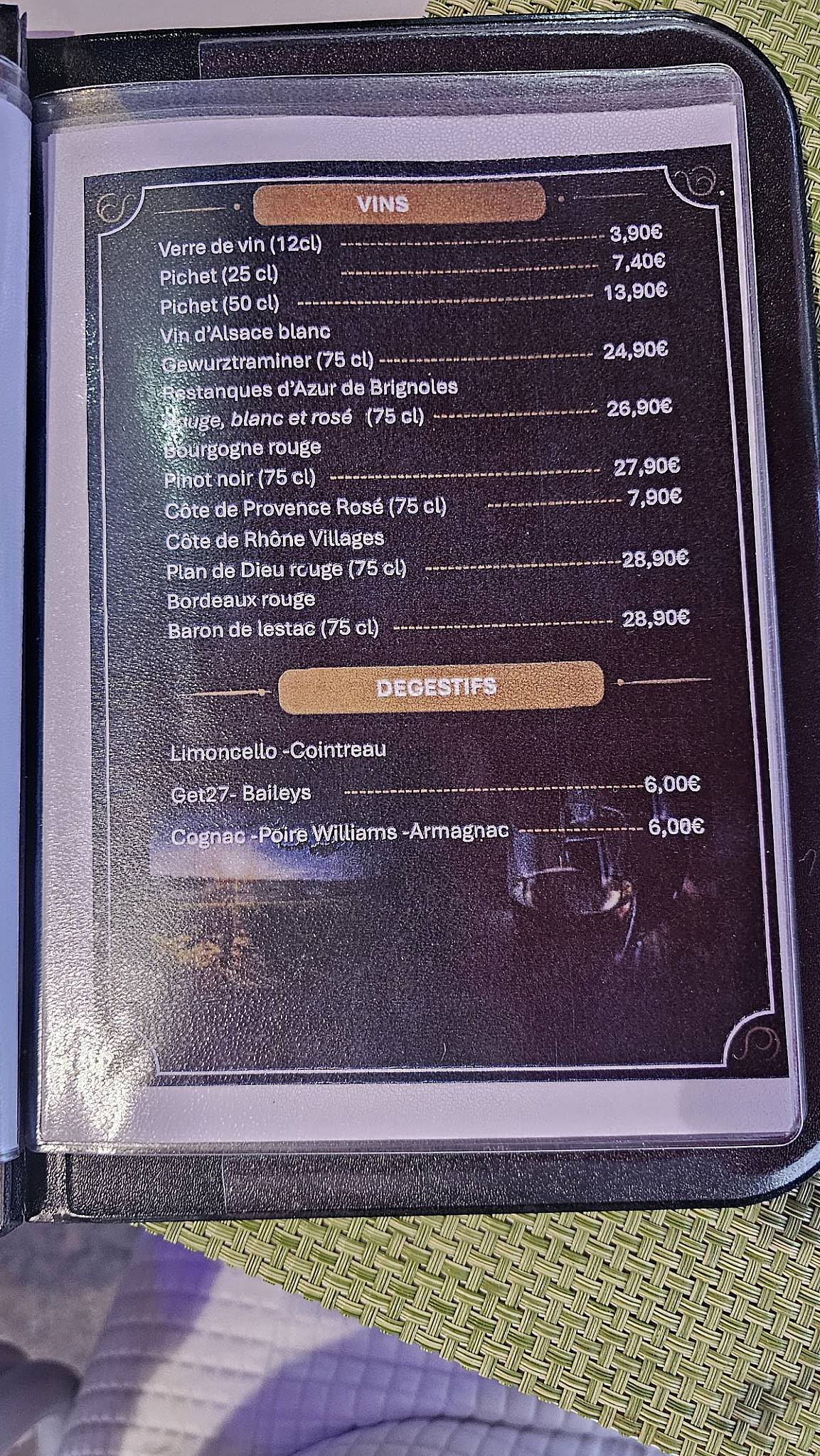 Menu de Au Grand Café de la Rade