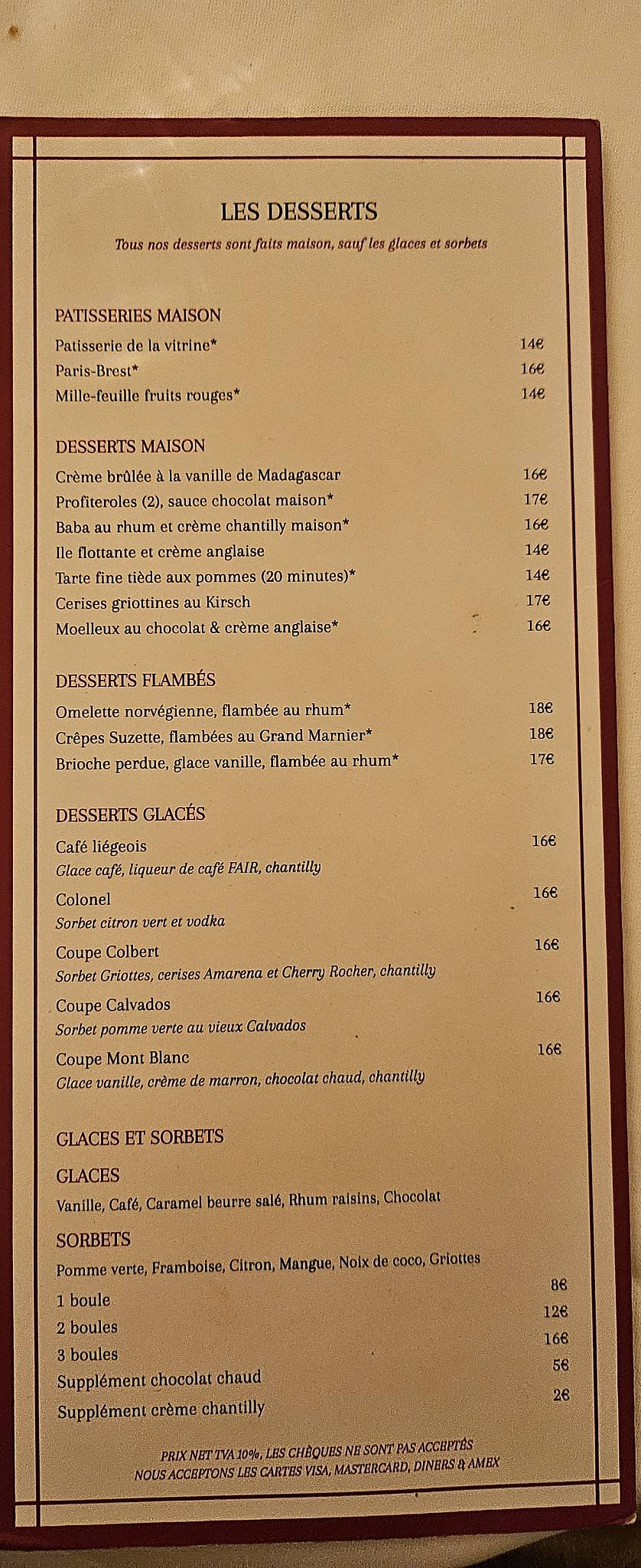 Menu de Le Grand Colbert