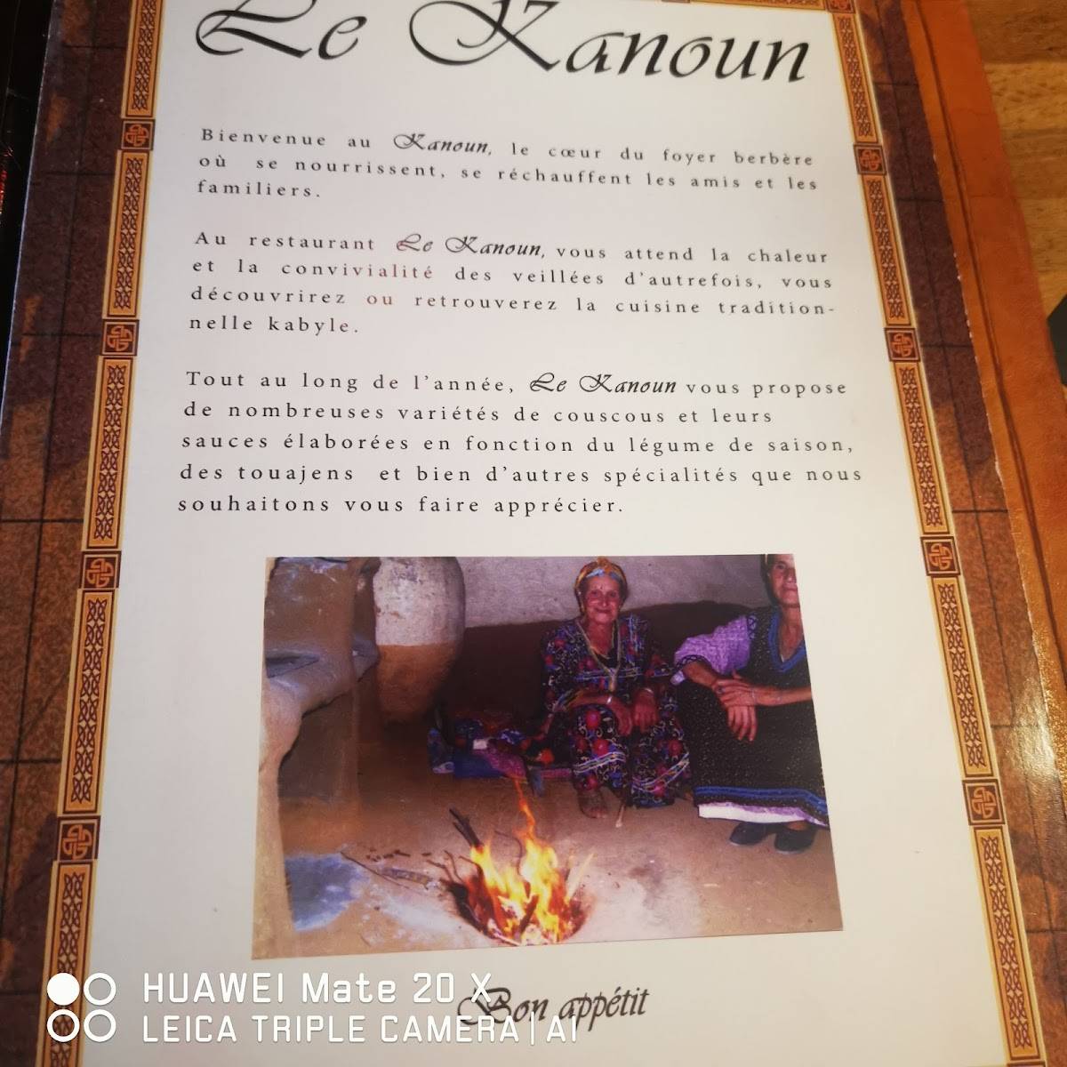 Menu de Le Kanoun