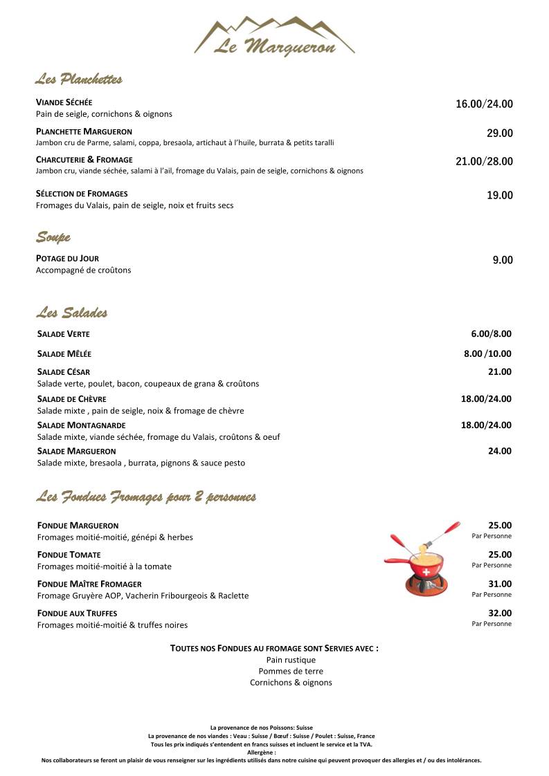 Menu di Le Margueron 