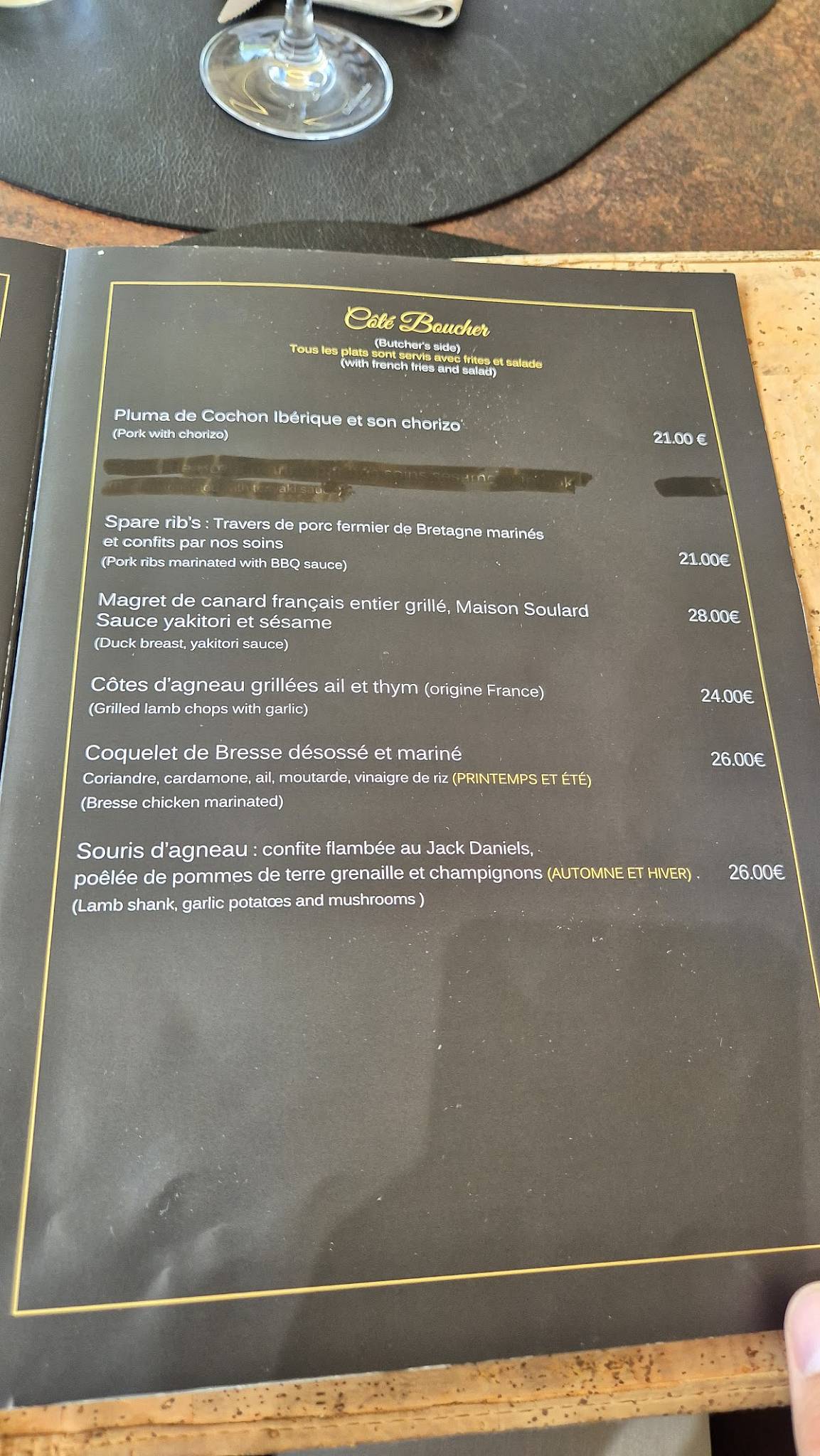Menu de Le Paddock