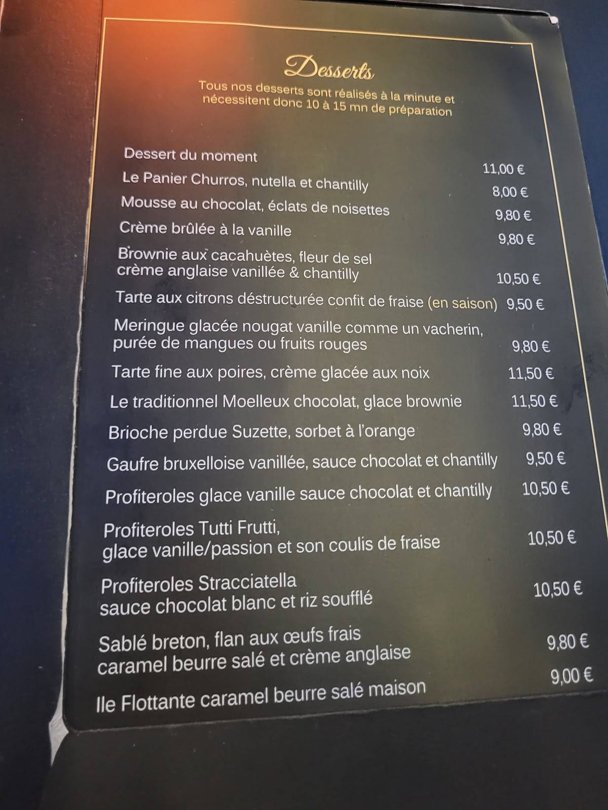 Menu de Le Paddock