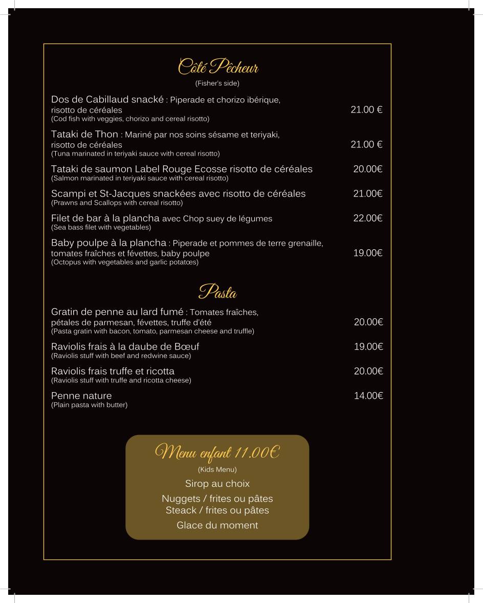 Menu de Le Paddock