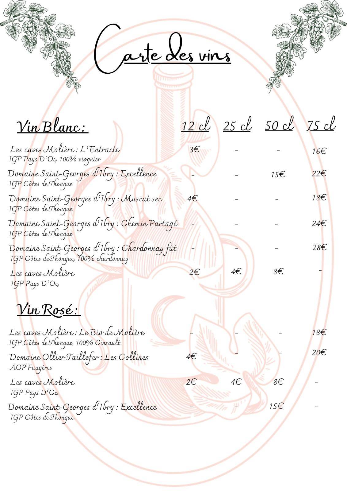 Menu de Le Petit Péché