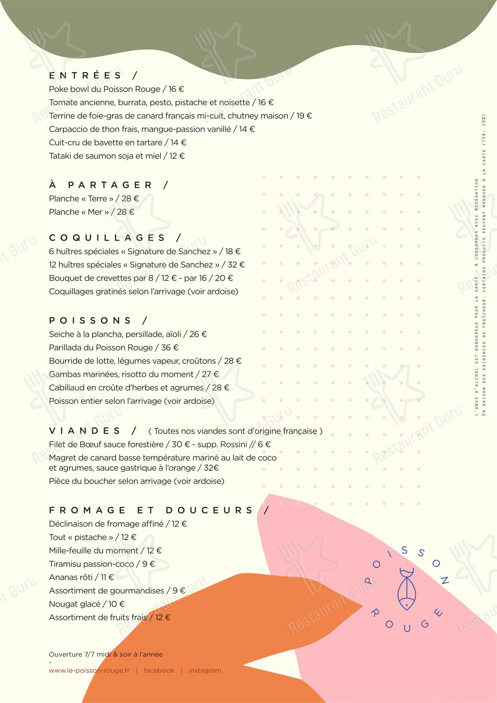 Menu pour Le Poisson Rouge - Menu bar