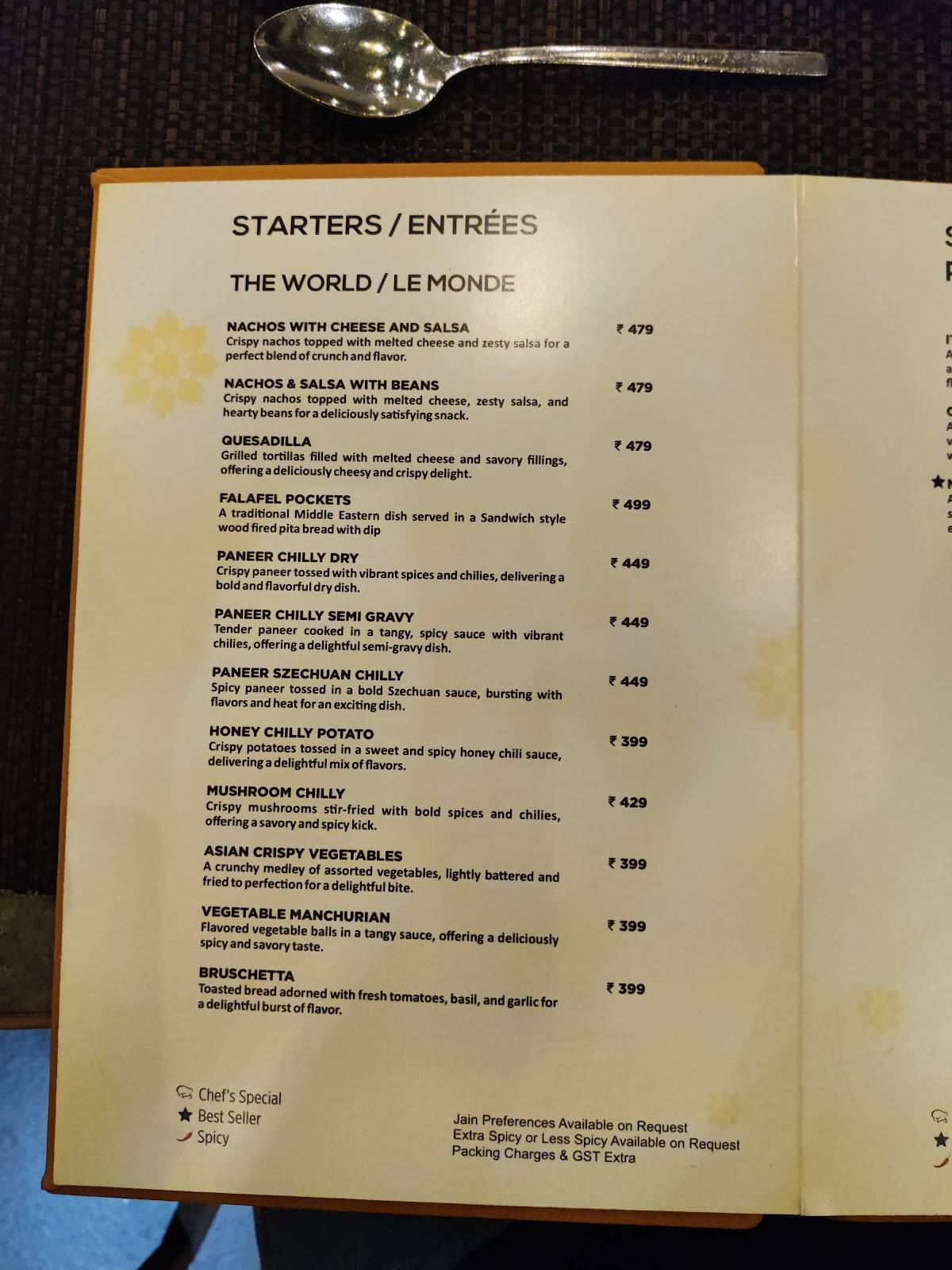 Le Prive World Cuisine menu