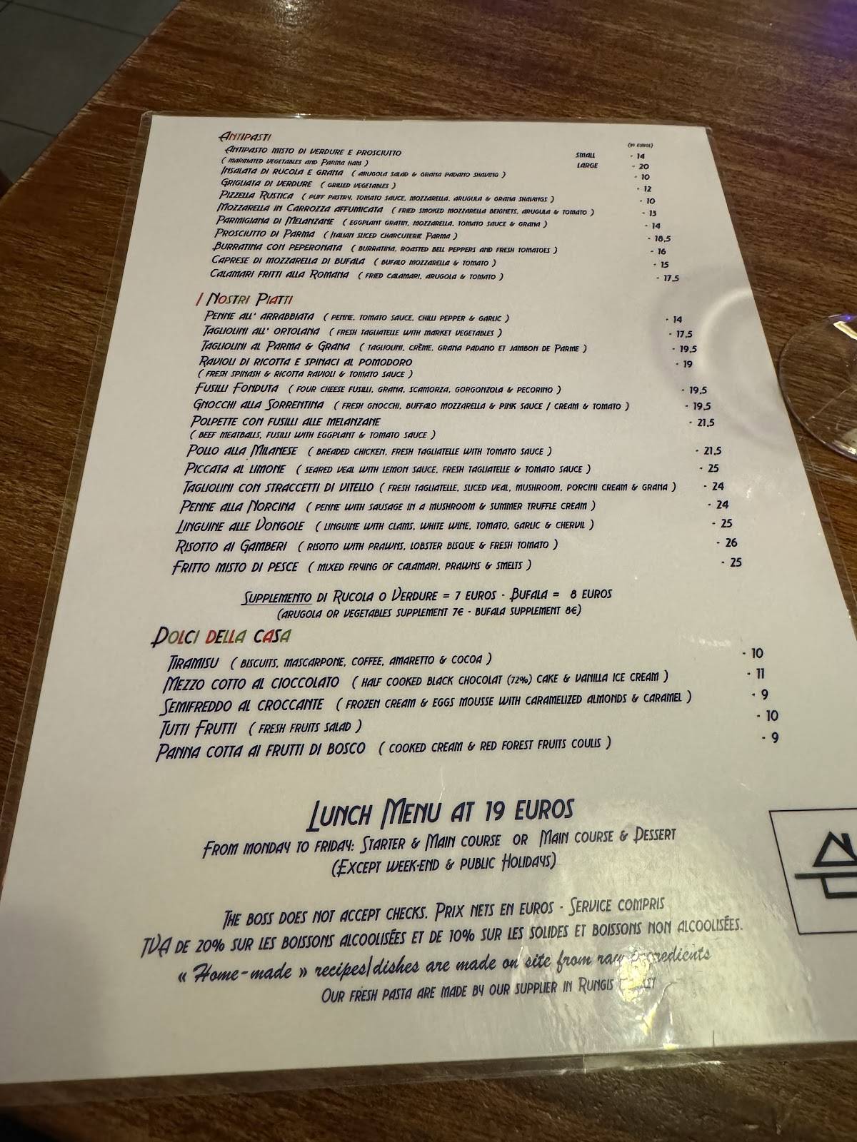 Menu de Le Rusti