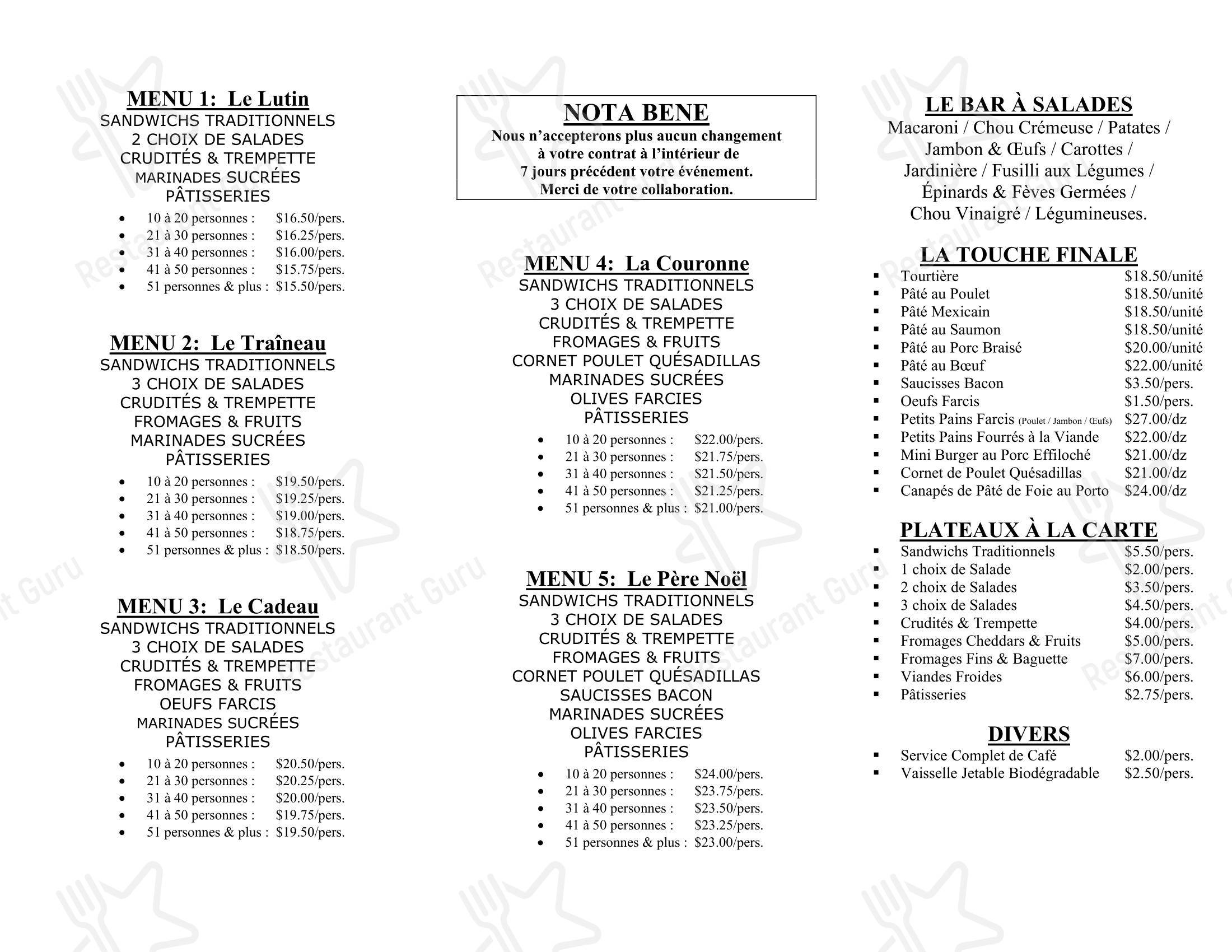 Menu au Le Triangle du Gourmet restaurant, Saint-Césaire