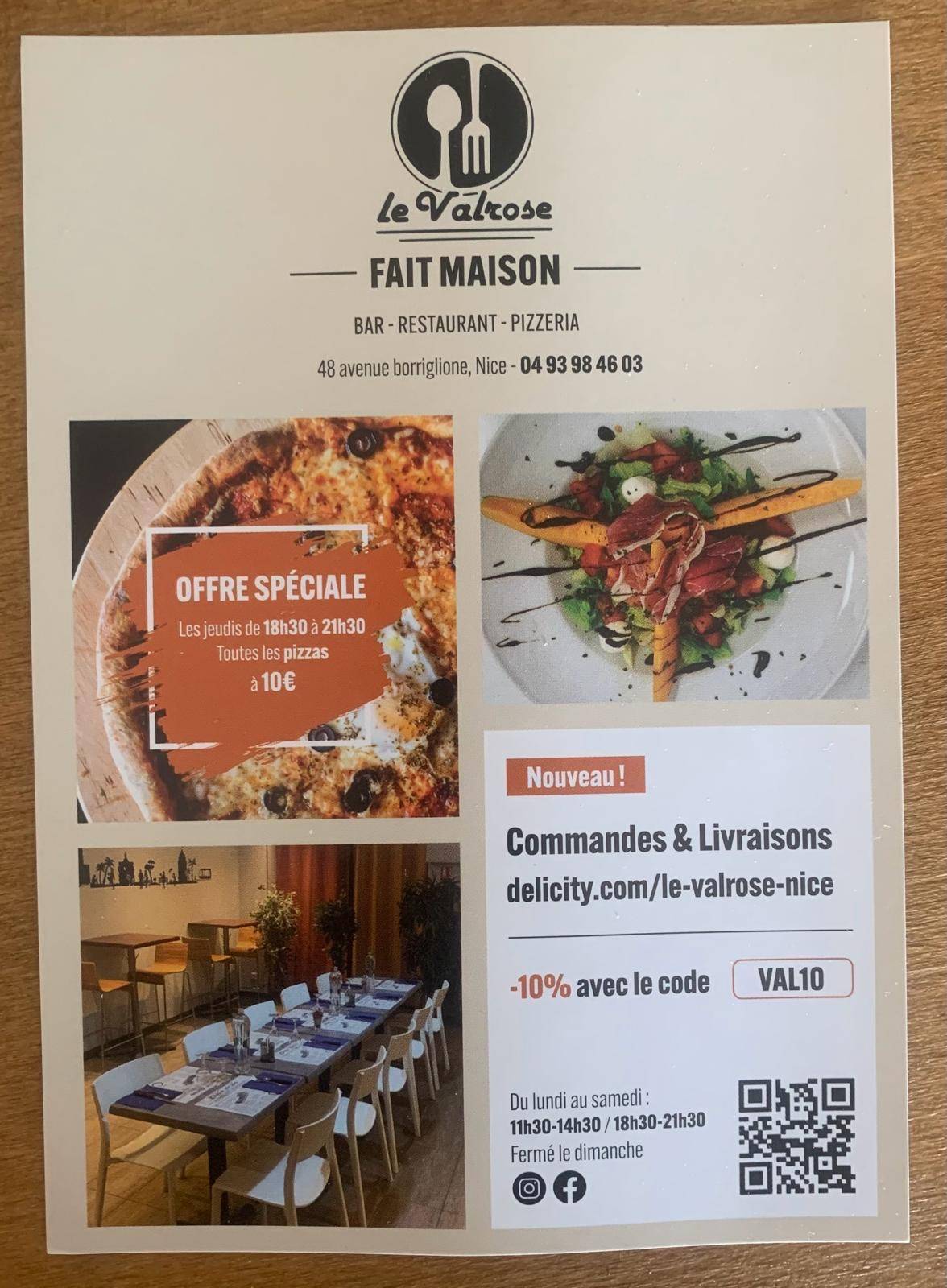 Menu de Le Valrose