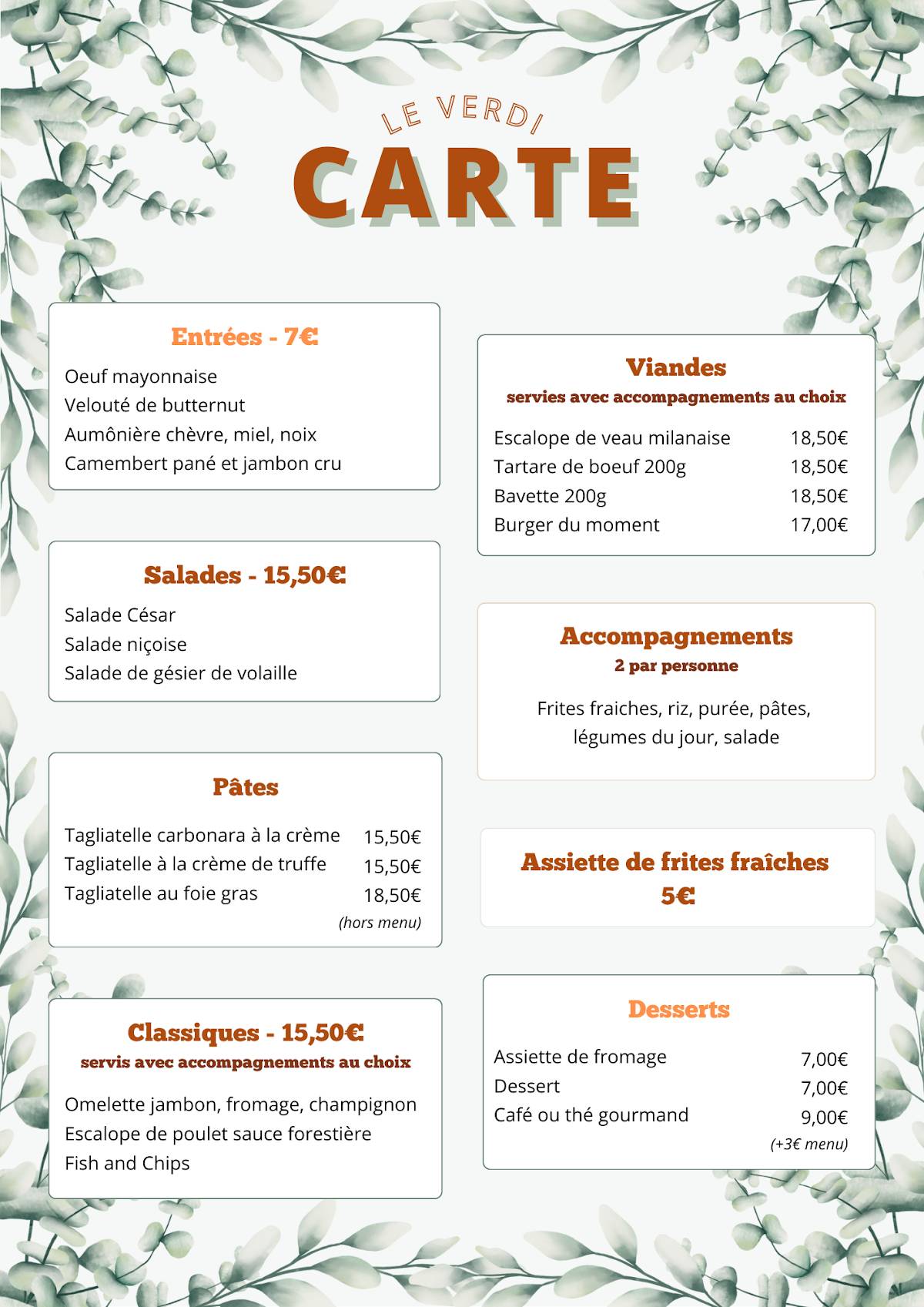 Menu de Le Verdi