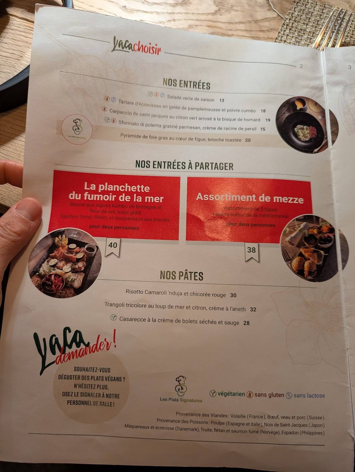 Menu di Le Yaca 