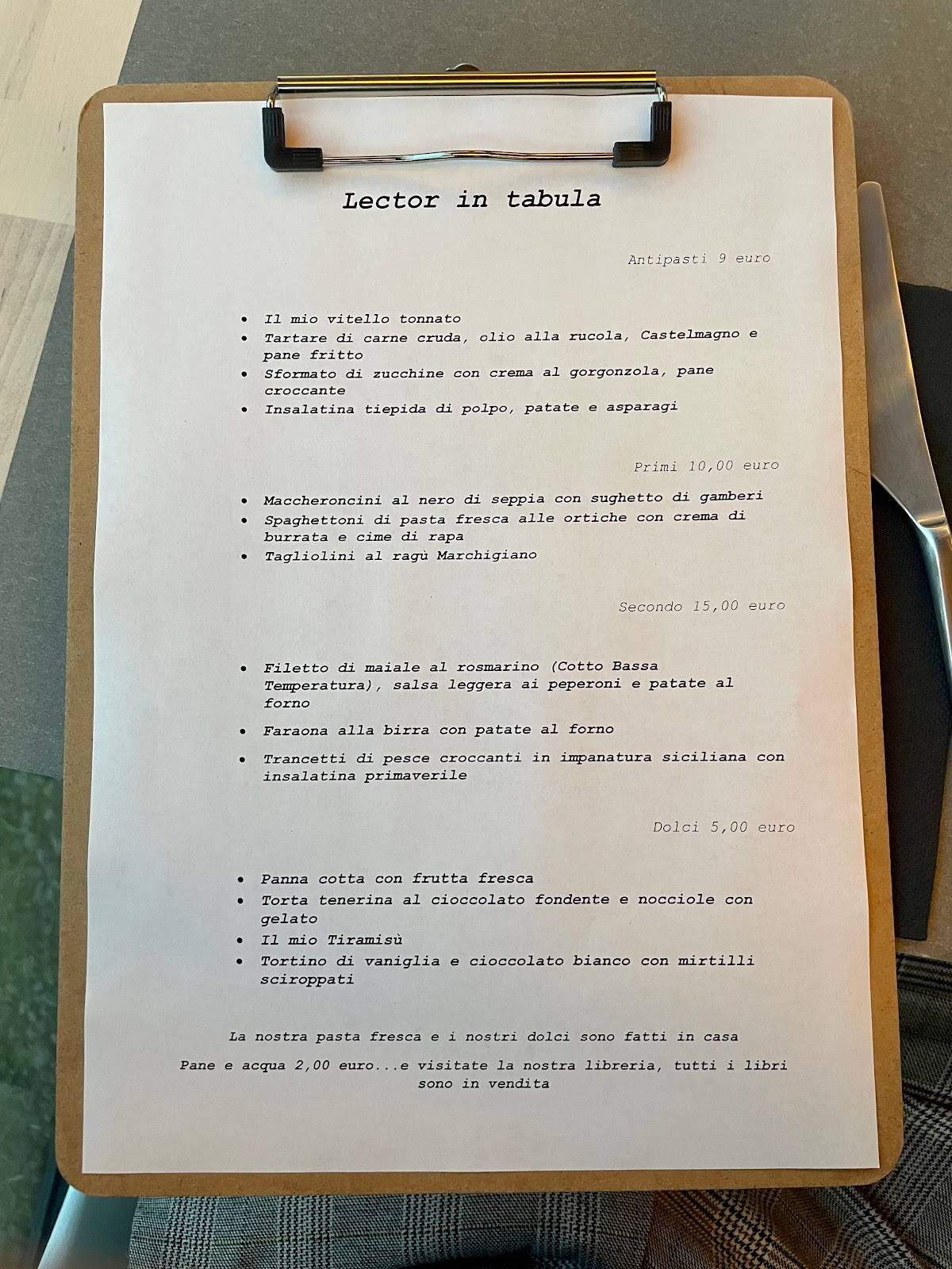Menu di Lector in Tabula 