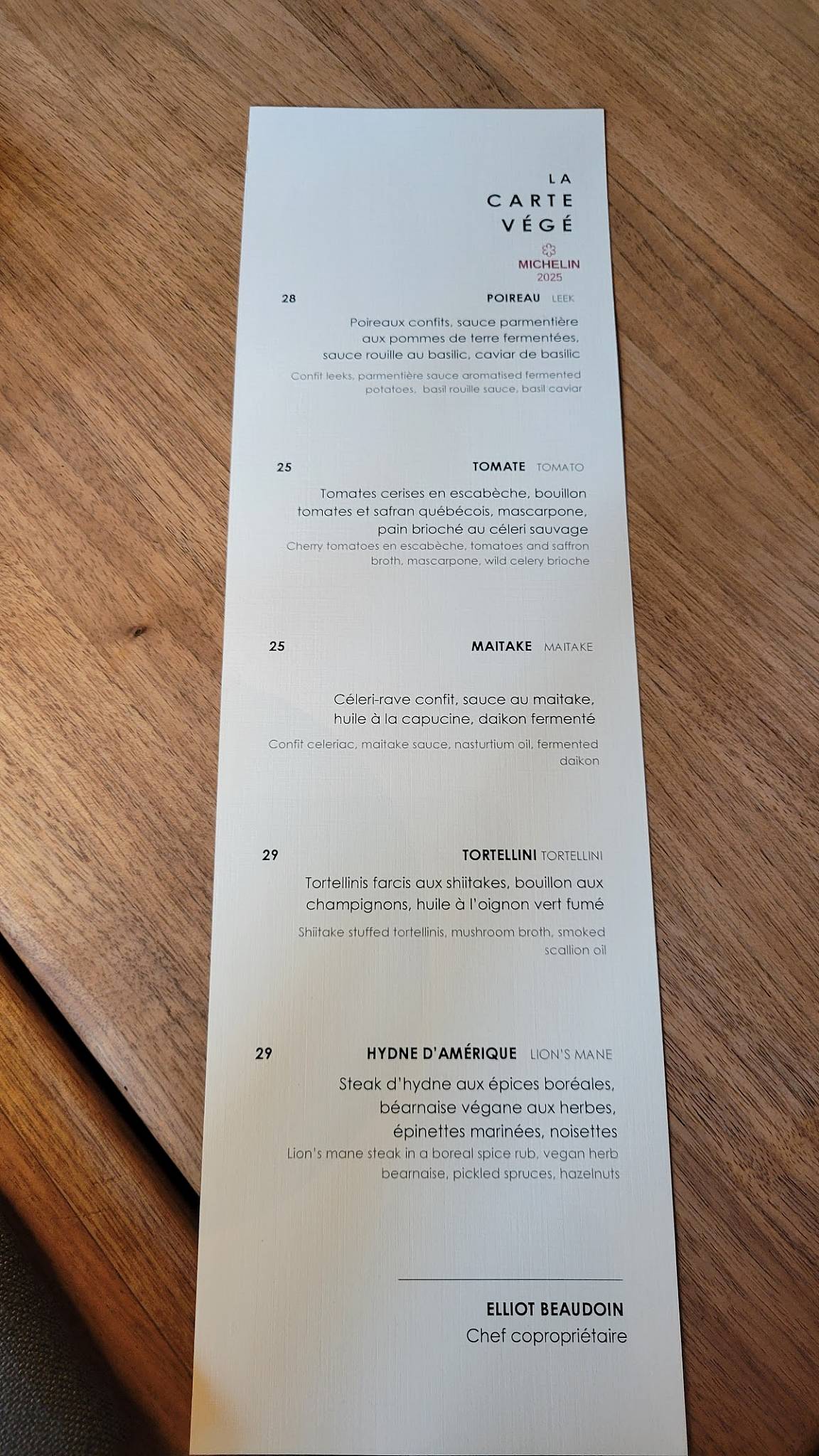 Menu de Restaurant Légende