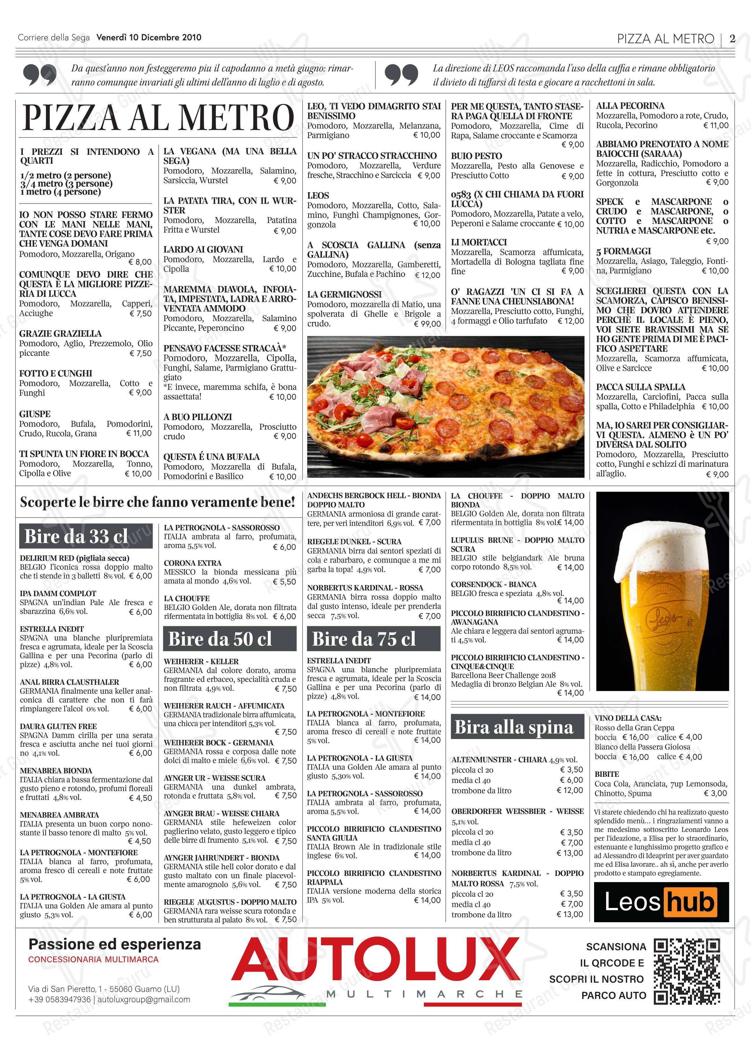 Menu per Leos pizzeria