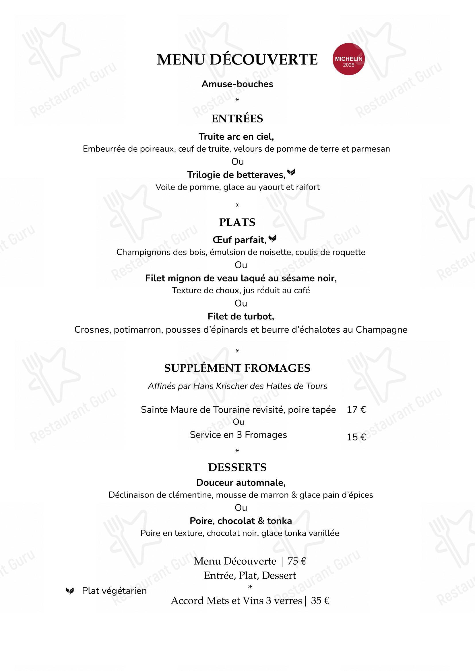 Menu pour Les Hautes Roches Restaurant Bistronomique - Основное меню