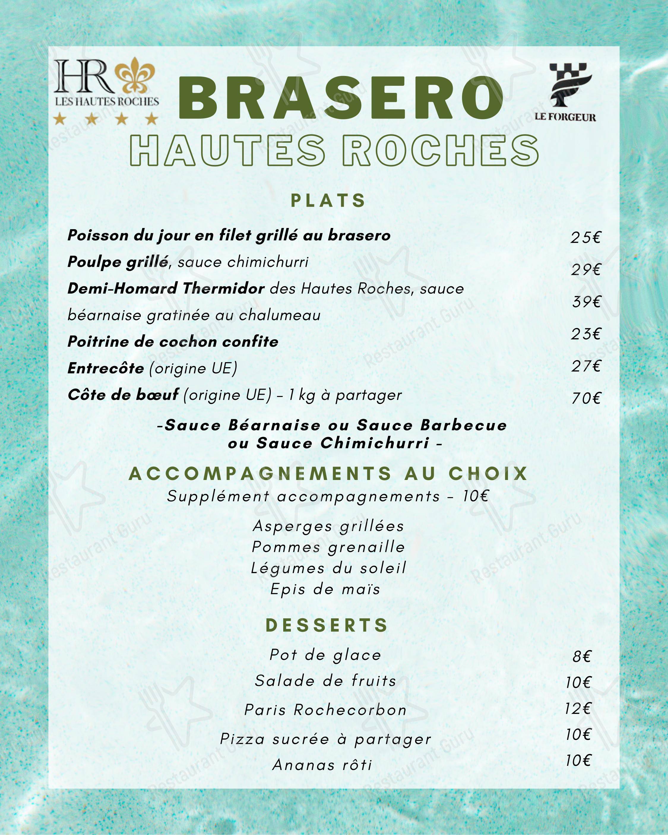 Menu pour Les Hautes Roches Restaurant Bistronomique restaurant