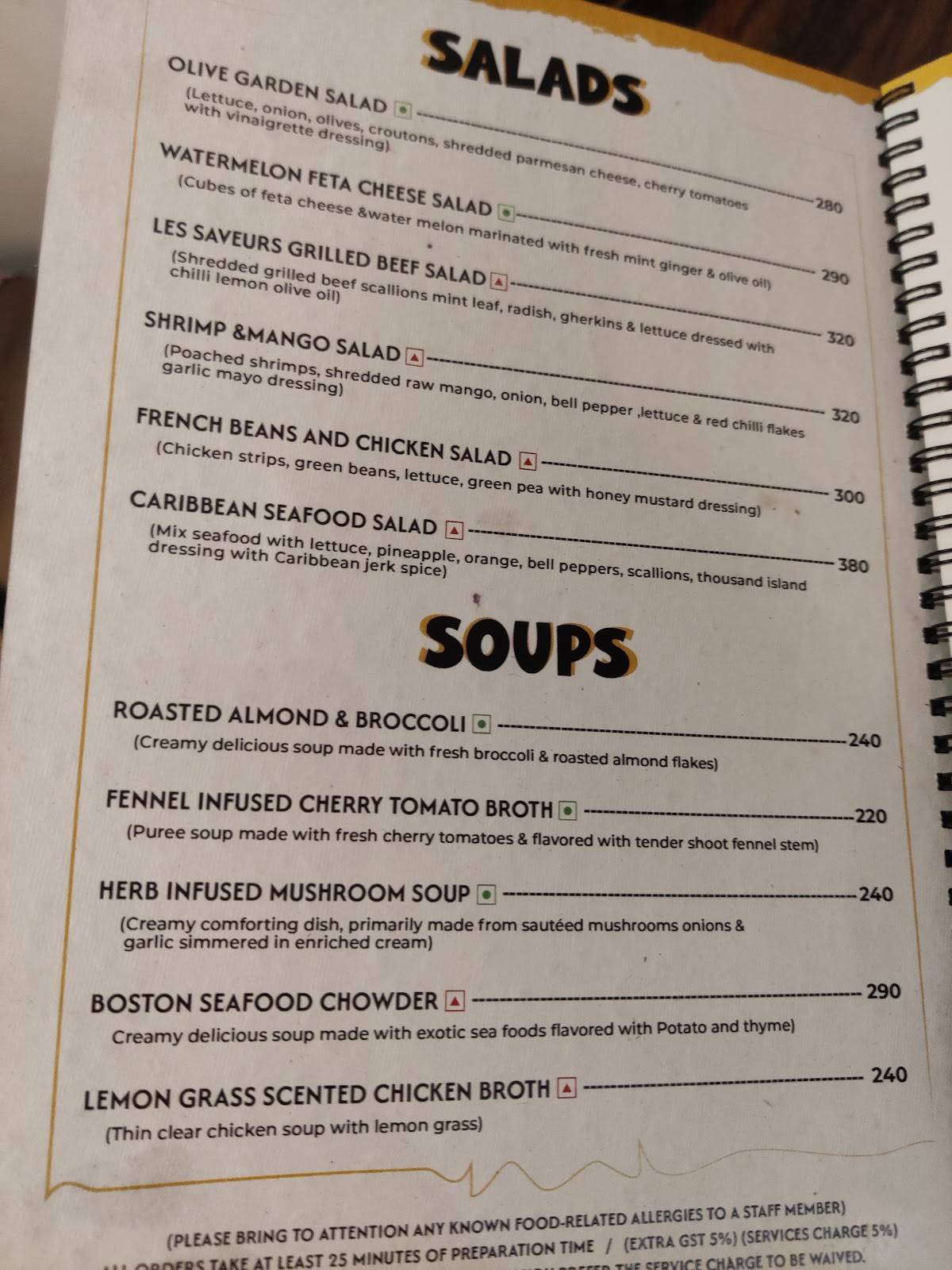Les Saveurs menu
