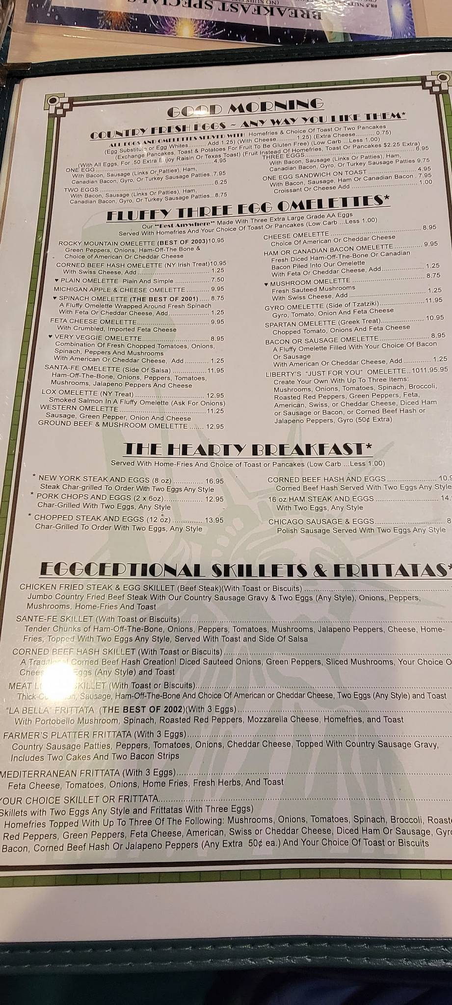 Menu at Liberty Diner restaurant, Fort Wayne, Goshen Rd