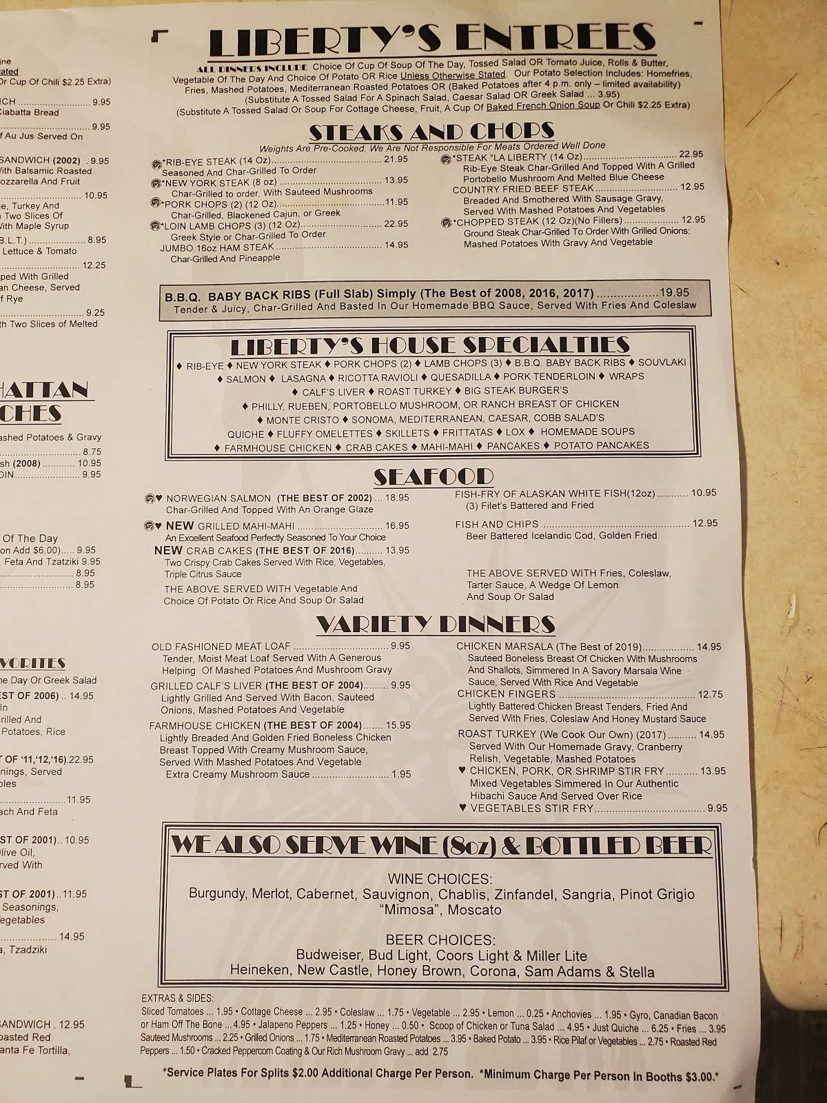 Menu at Liberty Diner restaurant, Fort Wayne, Goshen Rd