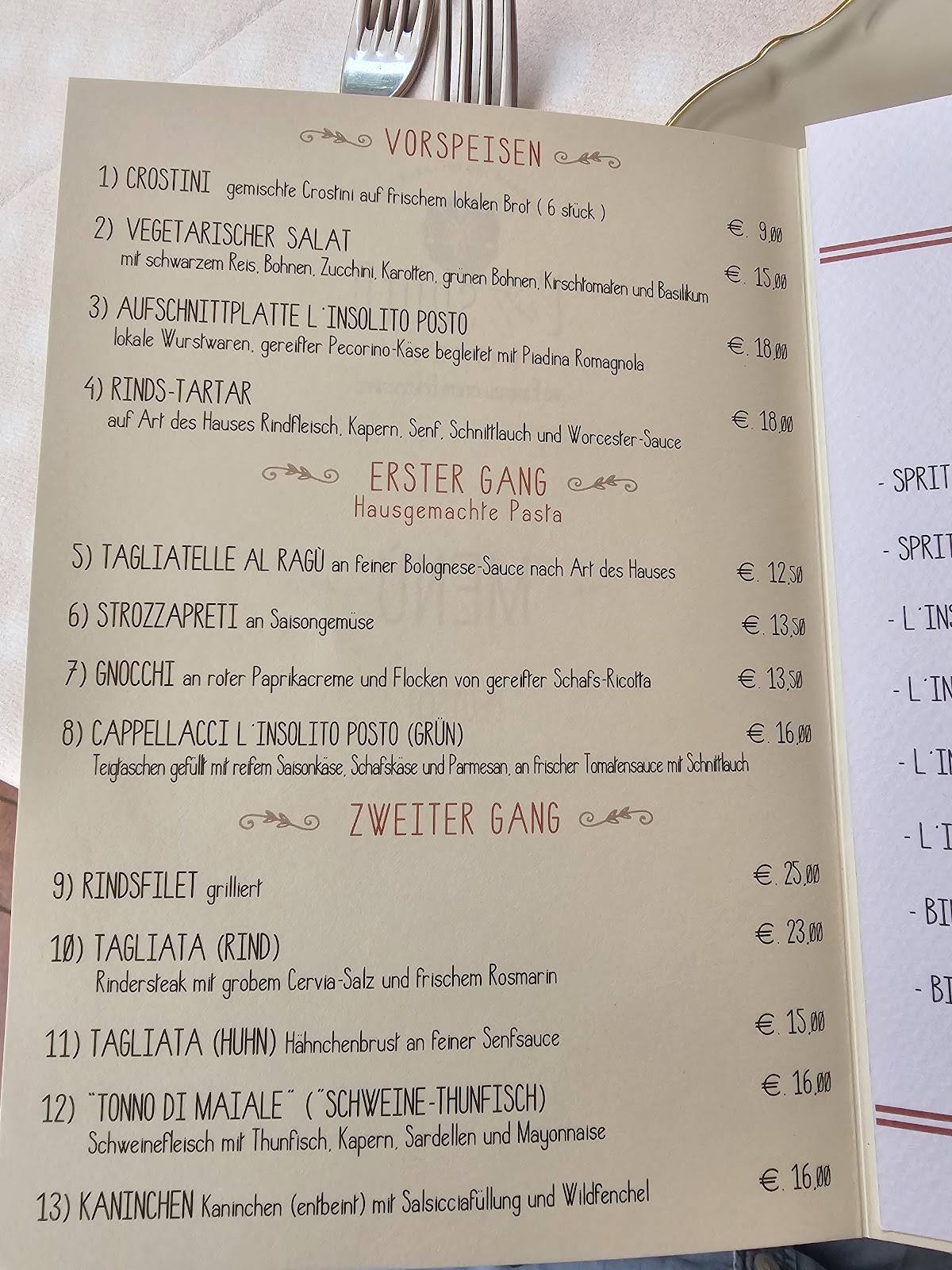 Menu di L'insolito Posto 