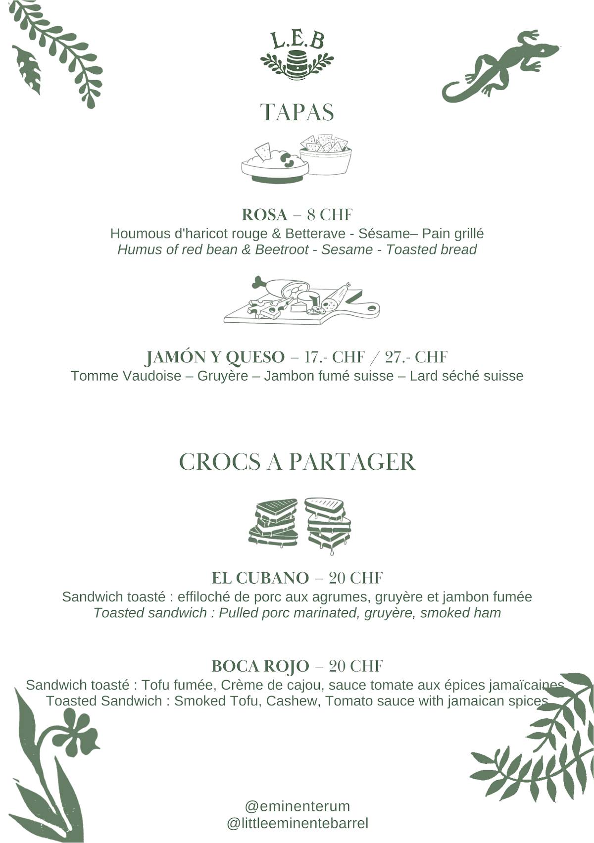 Menu de Little Eminente Barrel